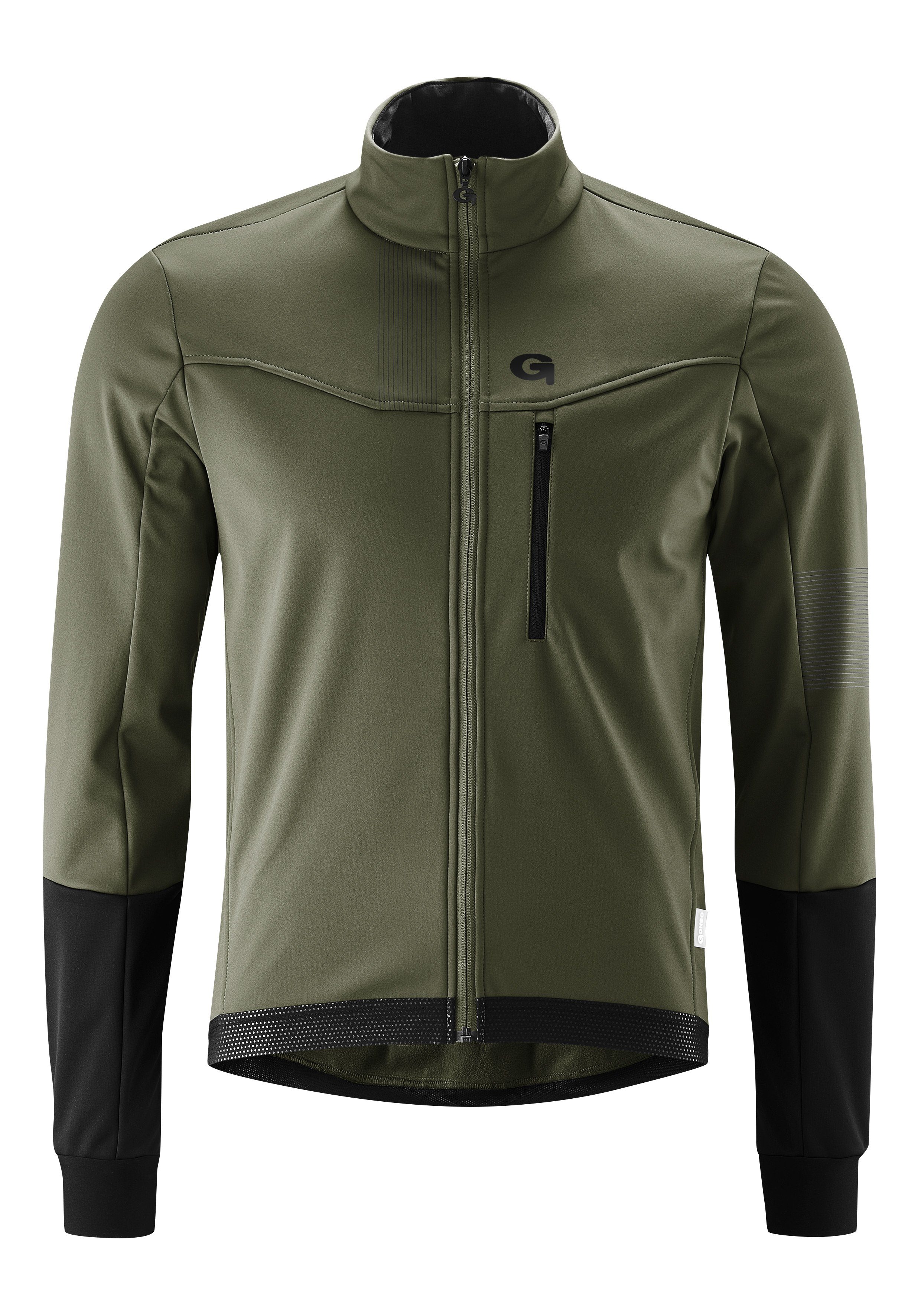 Windjacke Valaff Gonso olivgrün und atmungsaktiv Herren Softshell-Jacke, Fahrradjacke wasserabweisend