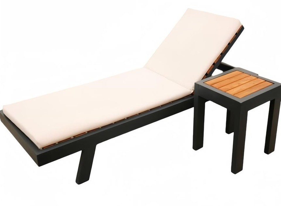 Xlmoebel Gartenliege Klassische Chaiselongue & Couchtisch Luxus Gartenmöbel Schwarz, 1 St., Made in Europa