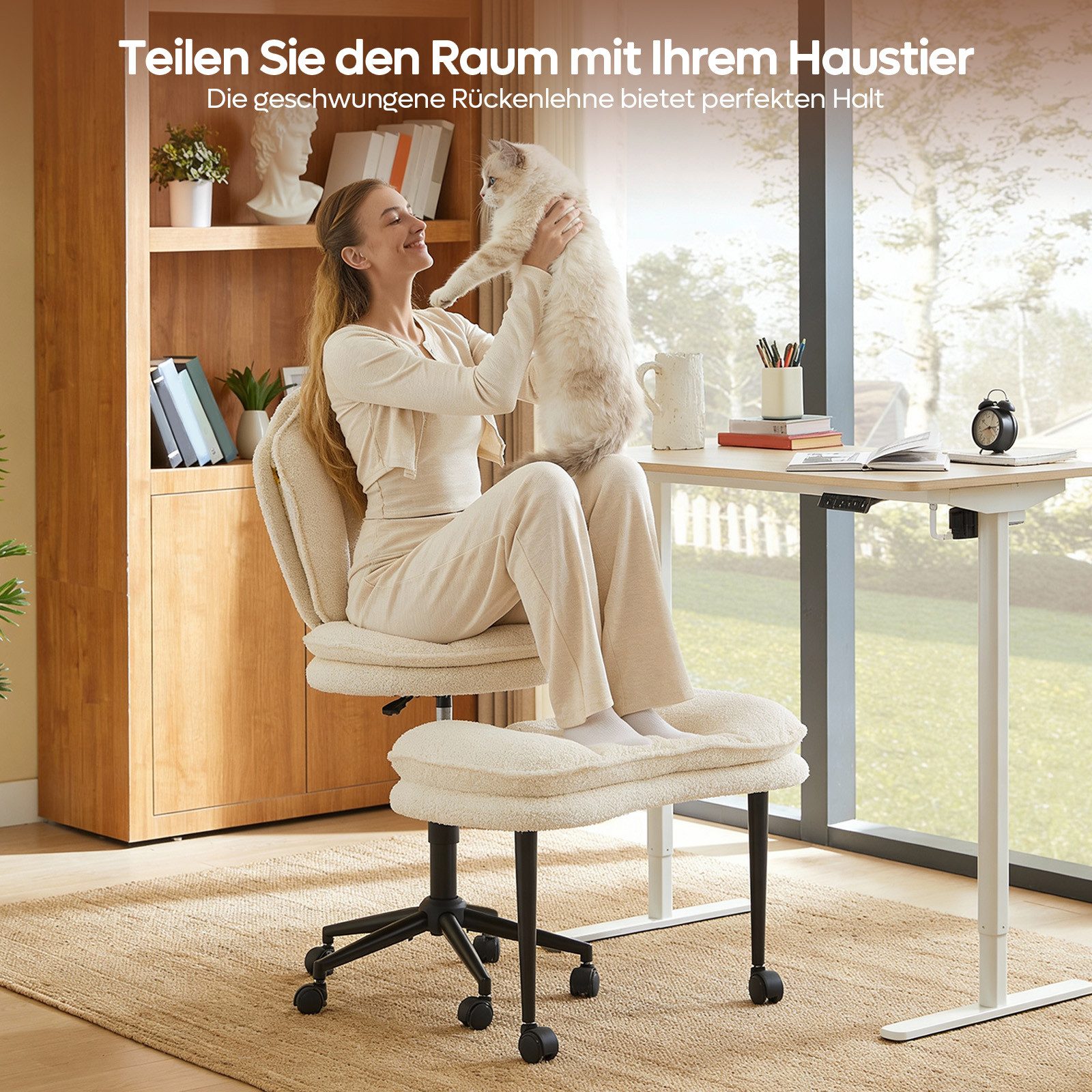 Pinmoco Polsterstuhl Bürostuhl, mehrfach drehbarer Stuhl mit Beinschwenkfunktion
