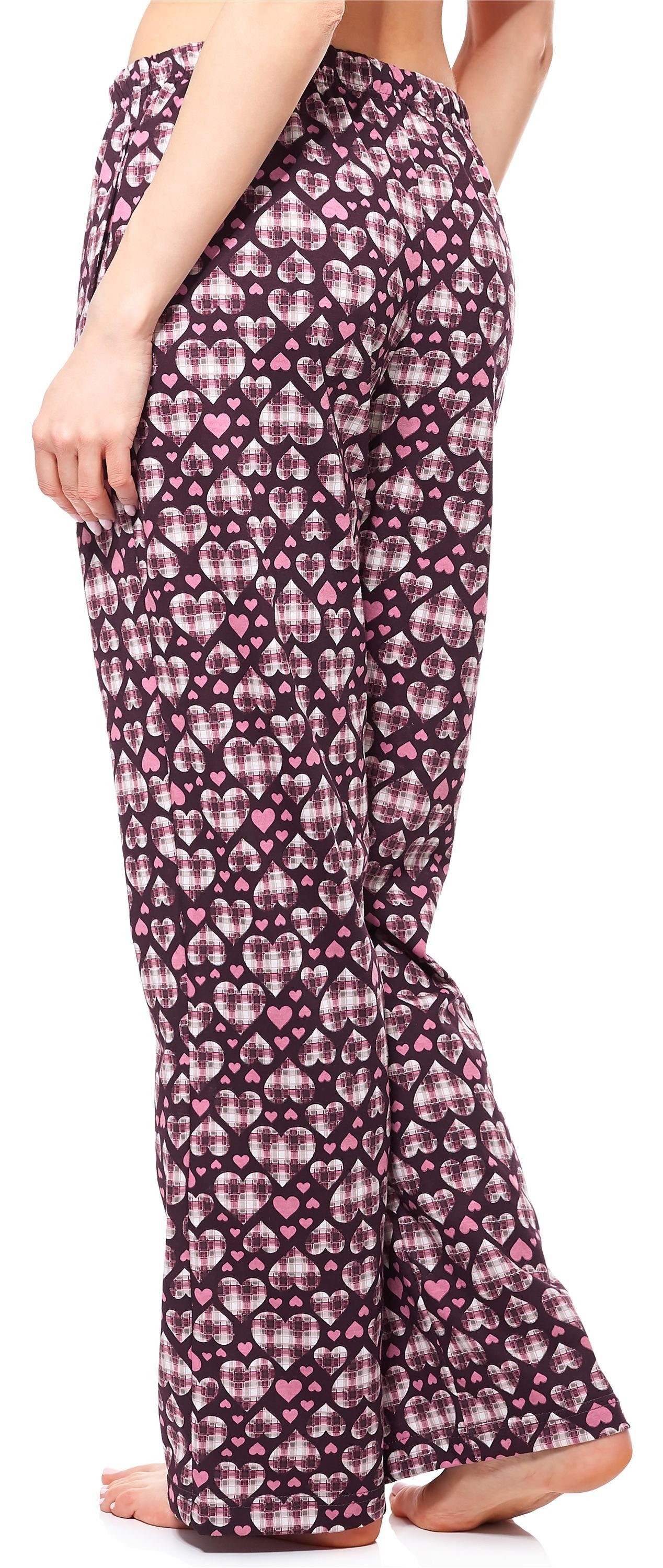 MPP-001 elastischer (1-tlg) Damen Pyjamashorts Lila/Herzen Style Bund Merry Schlafanzugshose