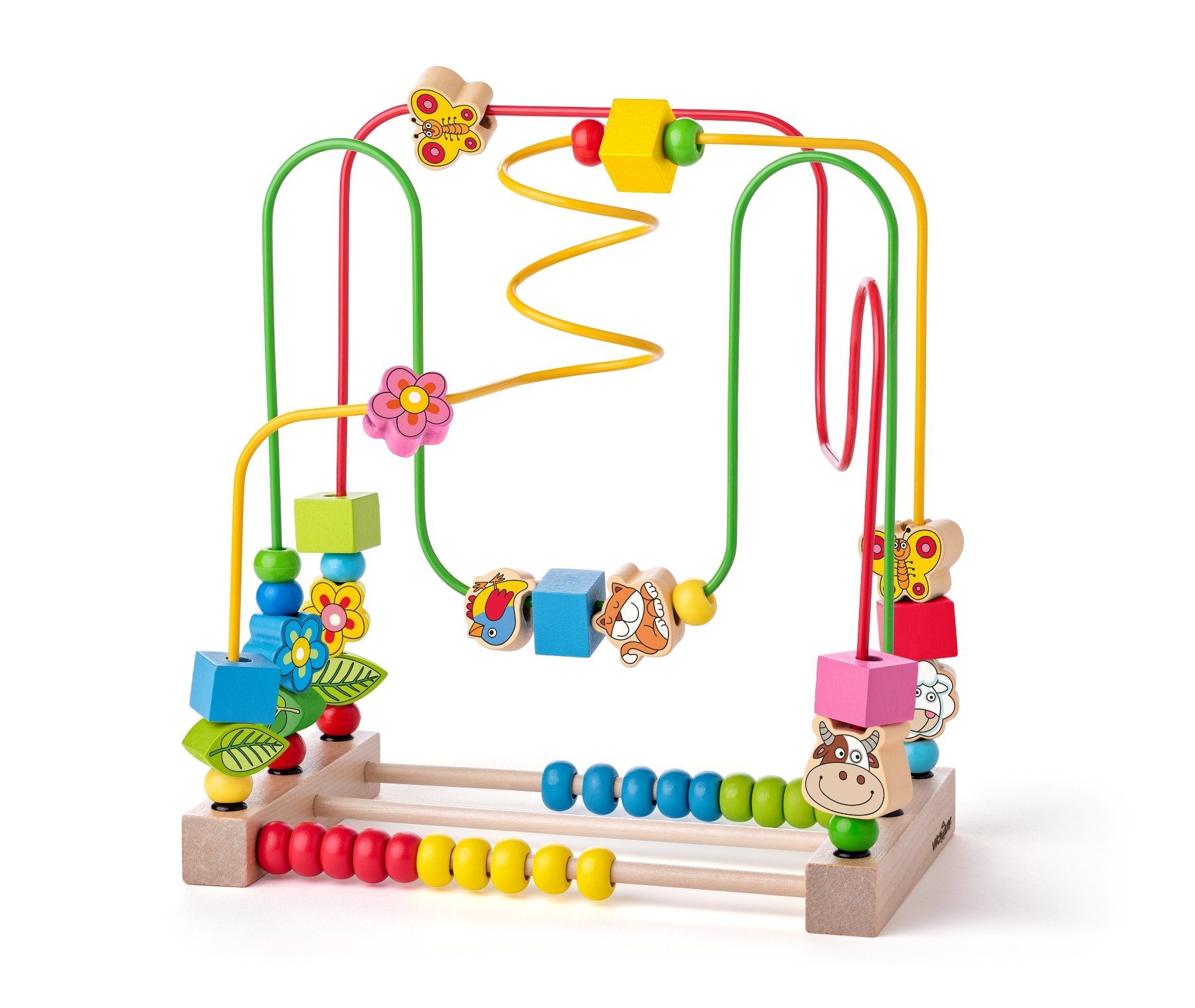 Woodyland Lernspielzeug 91932 bunte Holz - Motorikschleife "Labyrinth" mit Rechenschieber