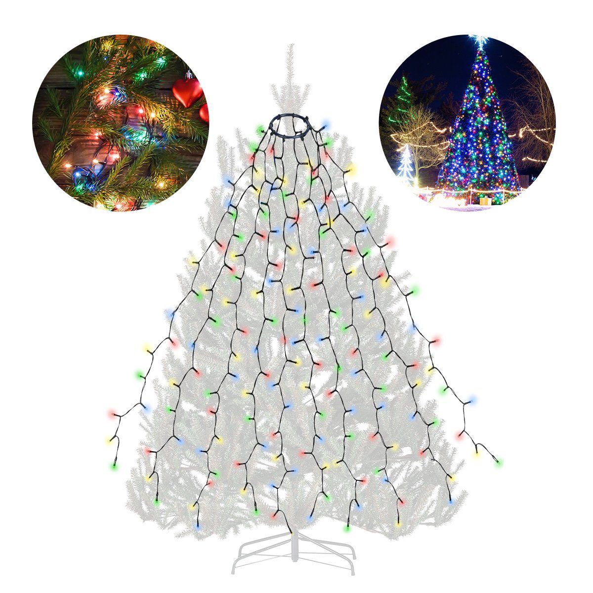 Weihnachtsbaum LED-Baummantel bunt LED-Lichterkette außen, mit ring 3m Lichterkette Modi Stromversorgung Stecker wasserdicht Lichterkette über 9 LED Salcar