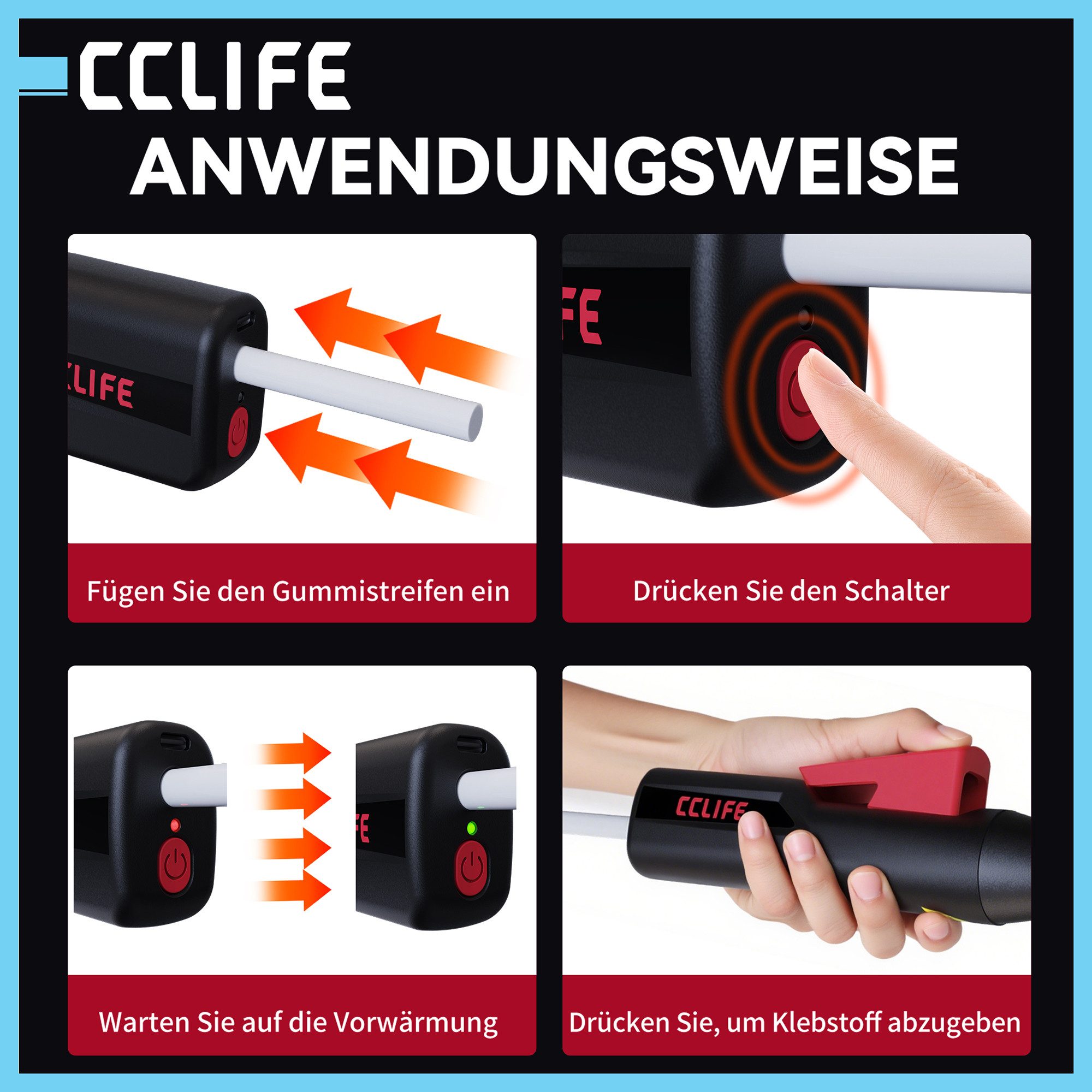 CCLIFE Heißklebestift CCLIFE Heissklebepistole Akku 25s Schnell Aufheizen Klebepistole Typ C