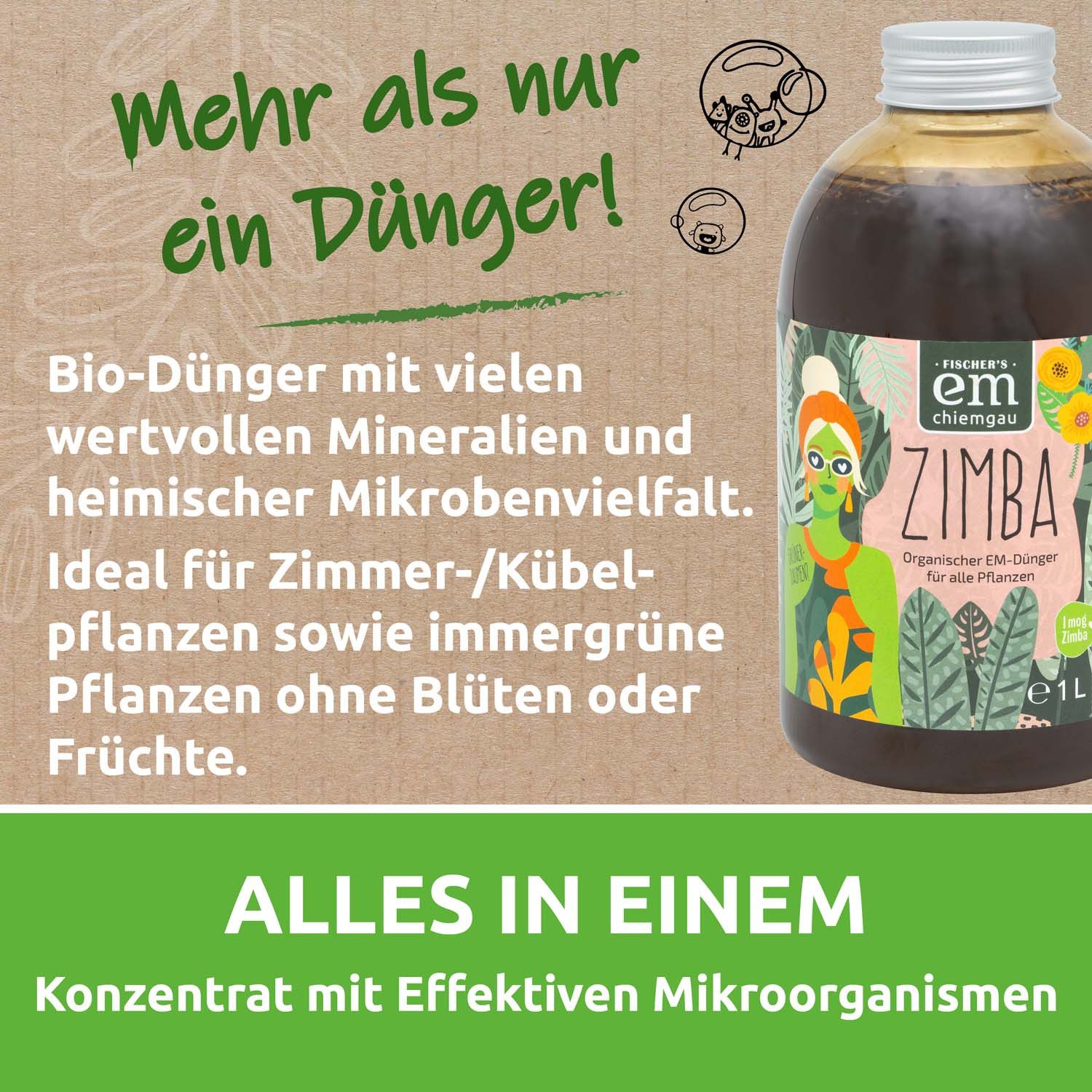 Fischer's EM-Chiemgau Pflanzendünger Zimba organischer Flüssigdünger mit effektiven Mikroorganismen, Unterstützt gesundes und kraftvolles Pflanzenwachstum