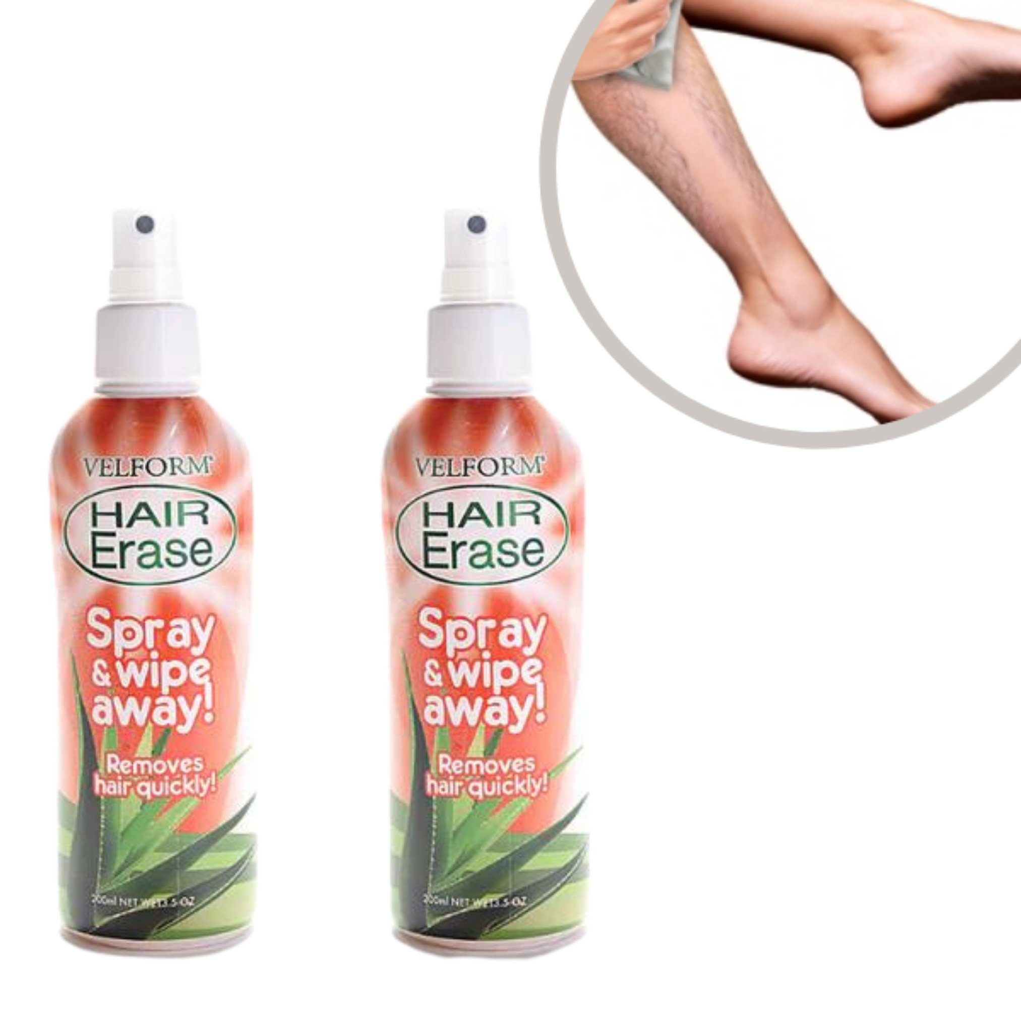 Velform® Enthaarungscreme Hair Erase Enthaarungsspray, 2 St., mit Zitrusfrüchten, Vitamin E, Aloe Vera und Orangenextrakt