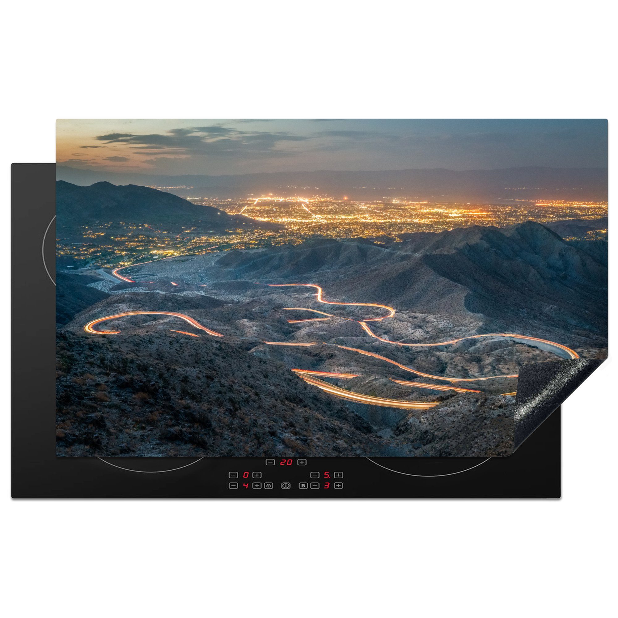 MuchoWow Herdblende-/Abdeckplatte Panoramafoto vom Coachella Valley in Palm Springs aufgenommen, Vinyl, (1 tlg), 83x51 cm, Ceranfeldabdeckung, Arbeitsplatte für küche