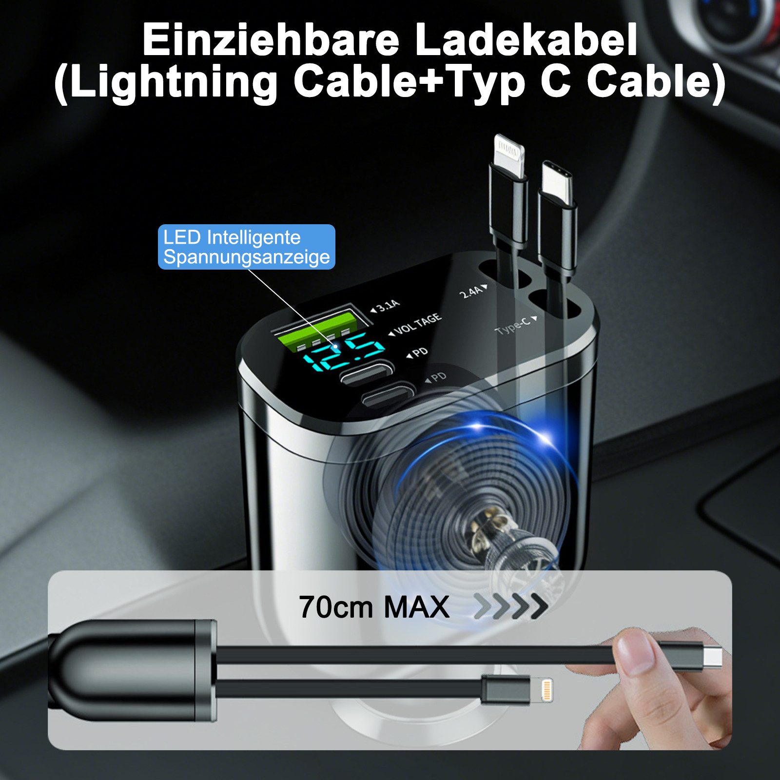 neue dawn Zigarettenanzünder USB C Auto Schnell Ladegerät für iPhone Samsung KFZ-Netzteil (für iPhone 17/16/15/14/13/12,Samsung S25/S24/S23/S22/S21,mit ladekabe – Bild 3 von 5