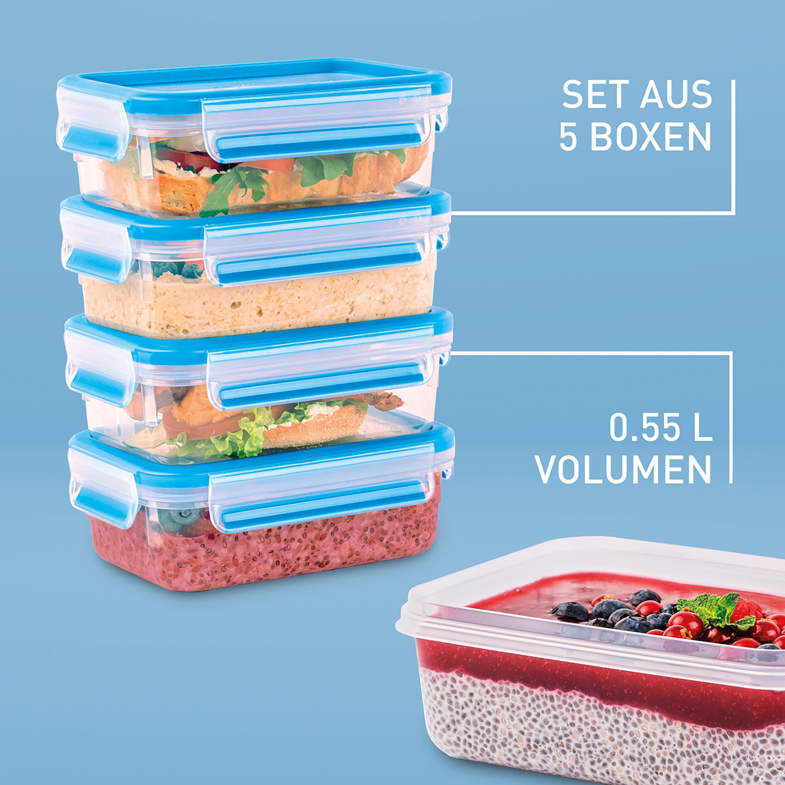 Emsa Frischhaltedose Clip & Close, Kunststoff, (Set, 10-tlg., 5 Frischhaltedose mit Deckel), dicht, hygienisch, unbedenklich, spülmaschinengeeignet