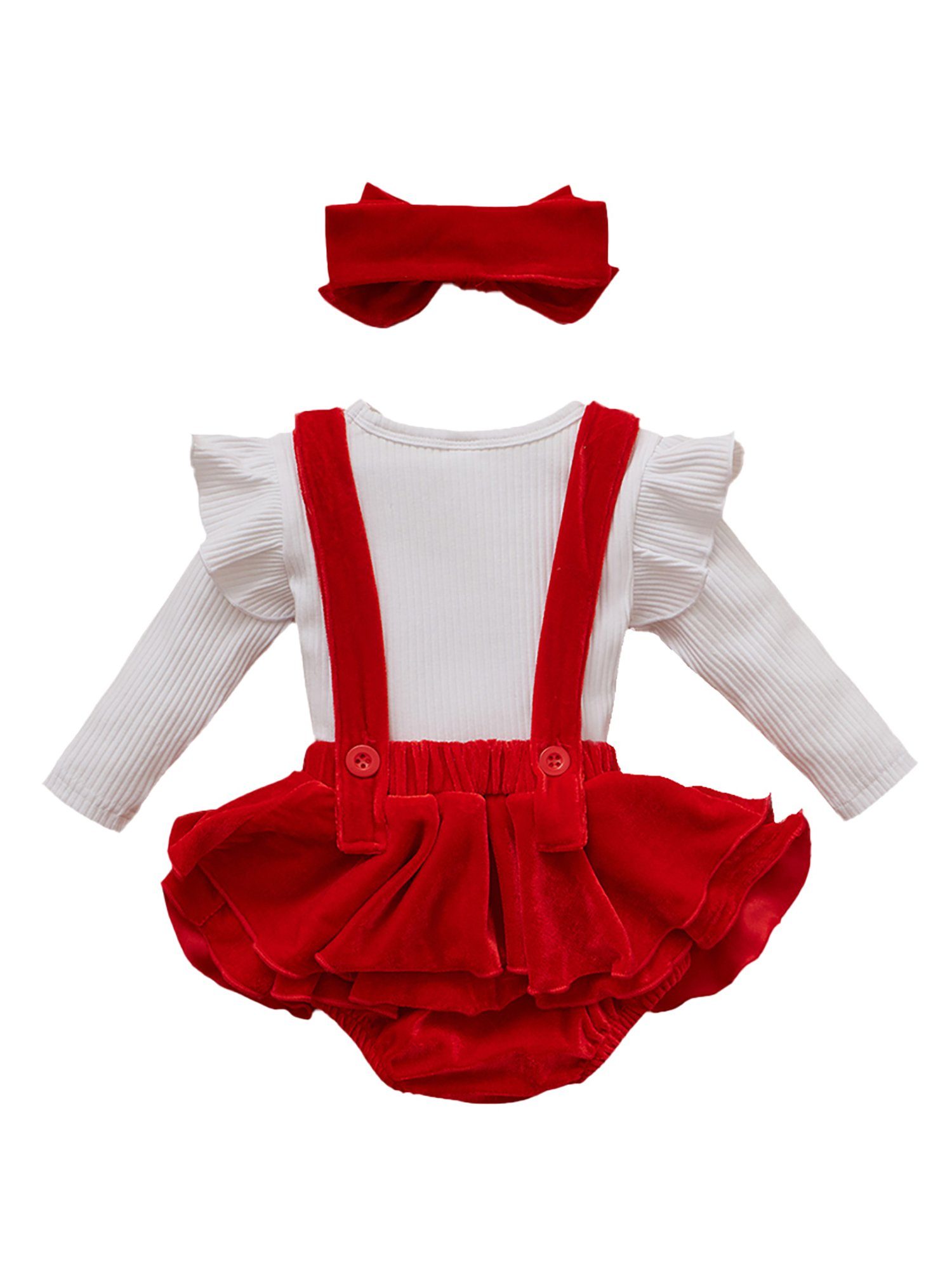 Kinder Mädchen (Gr. 50 - 92) LAPA Shirt & Shorts LAPA Baby-Anzug für Mädchen, einfarbiges Oberteil + Samt-Hosenträger-Shorts + S