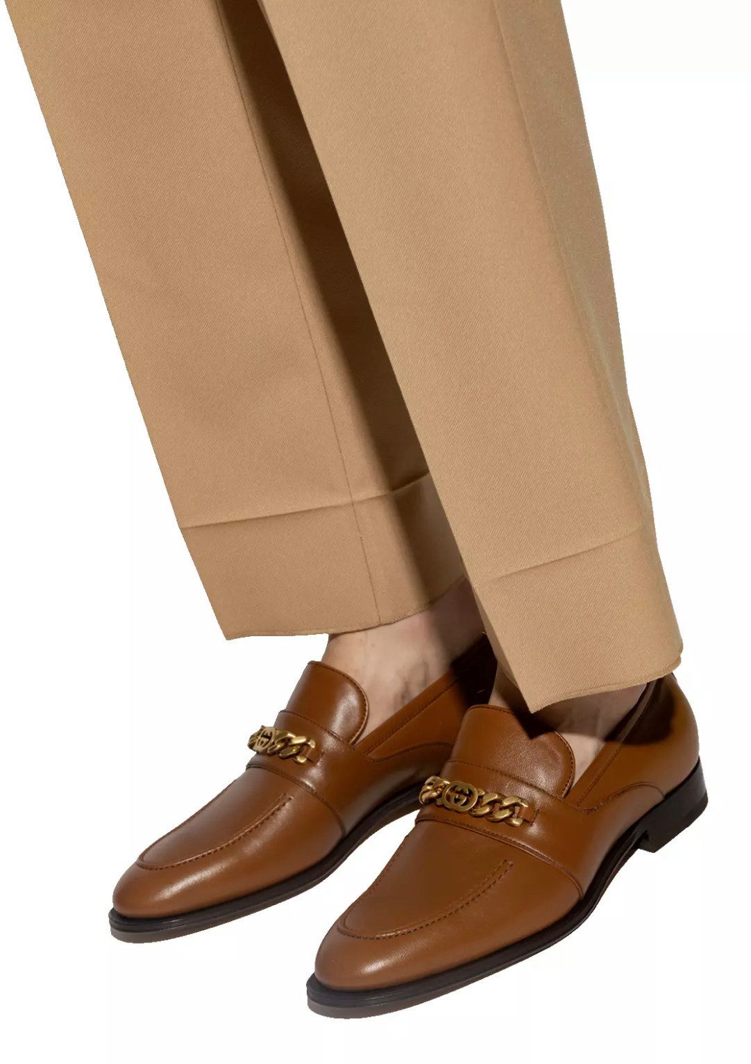 GUCCI Slip-On Chain Mokassins Loafer Goldfarbene Kette mit Mini-Interlocking G-Logo