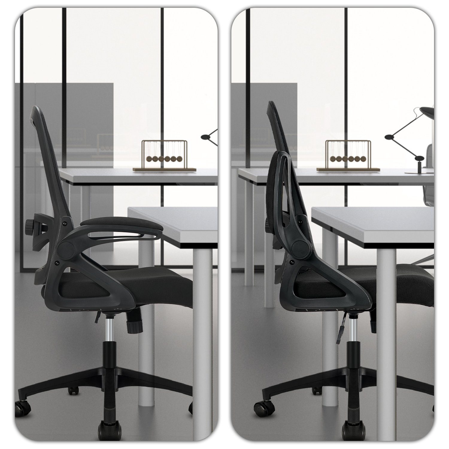 Ergonomischer Schwarz Armlehnen Leiserollen, Bürostuhl 130°, klappbaren Bürostuhl mit Milacyee mit mit (Set), Drehstuhl 130KG Chefsessel bis Wippfunktion