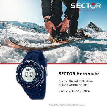 Sector Digitaluhr Sector Herren Armbanduhr Digital, (Digitaluhr), Herren Armbanduhr rund, groß (ca. 41mm), Silikonarmband blau, Casual