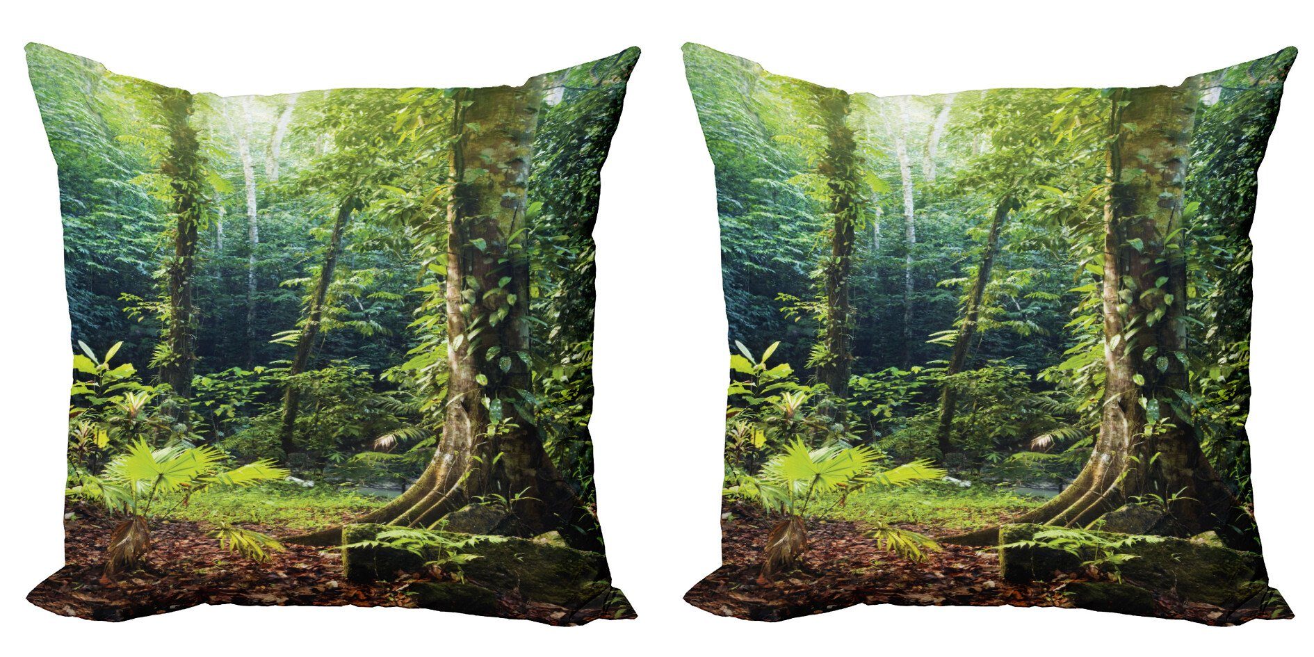 Kissenbezüge Modern Accent Doppelseitiger Digitaldruck, Abakuhaus (2 Stück), Urwald Wilder Efeu auf Bäume