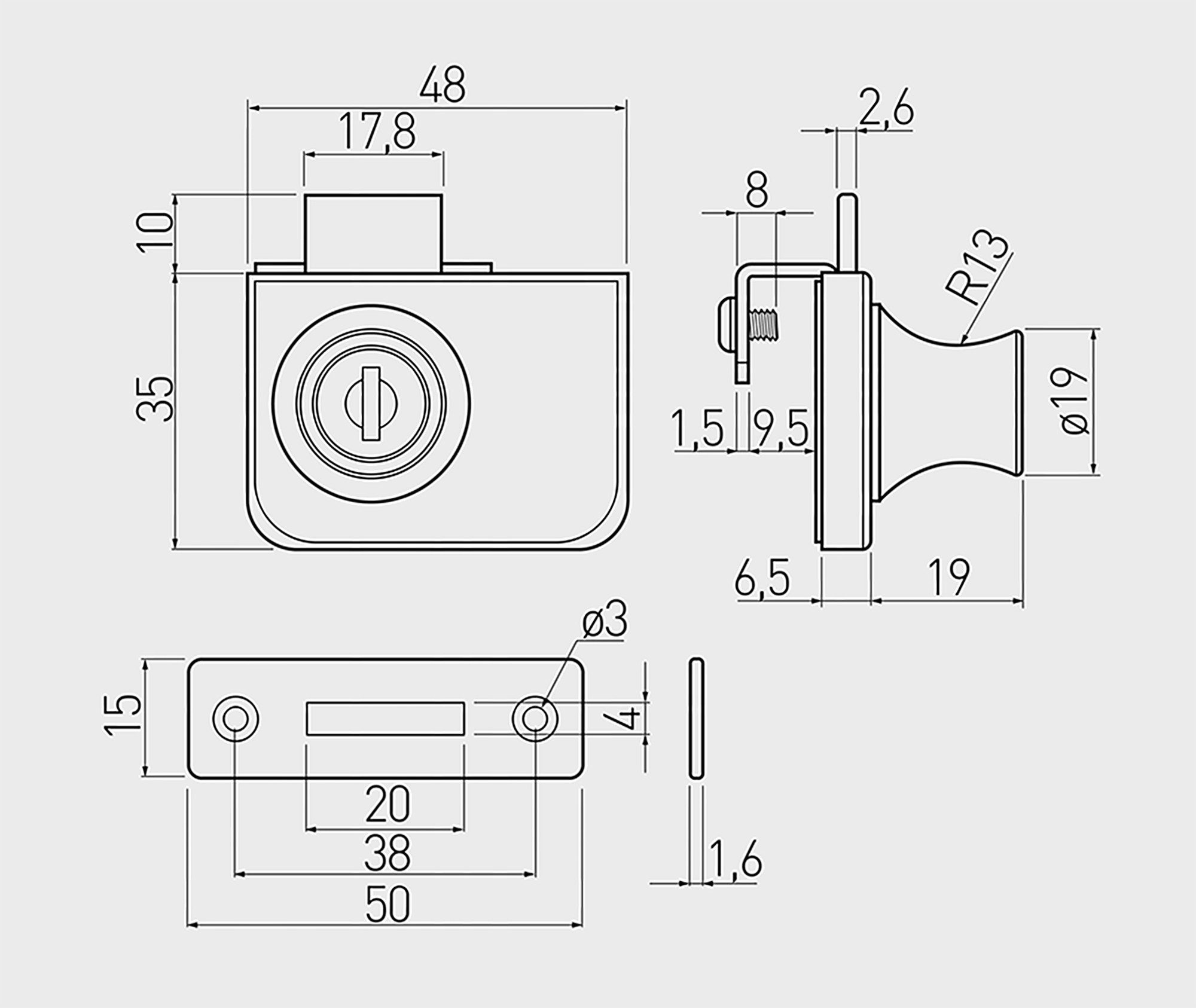 VCM Hängevitrine Vitrinenschloß Glastür Schloß Sicha