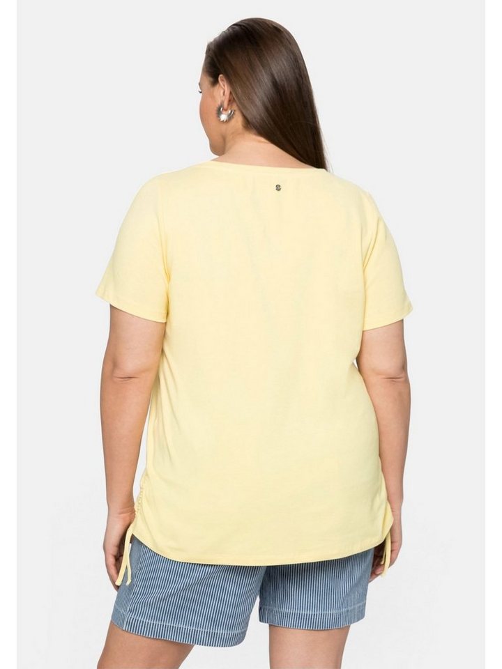 Sheego T-Shirt Große Größen mit seitlicher Raffung und Bindeband