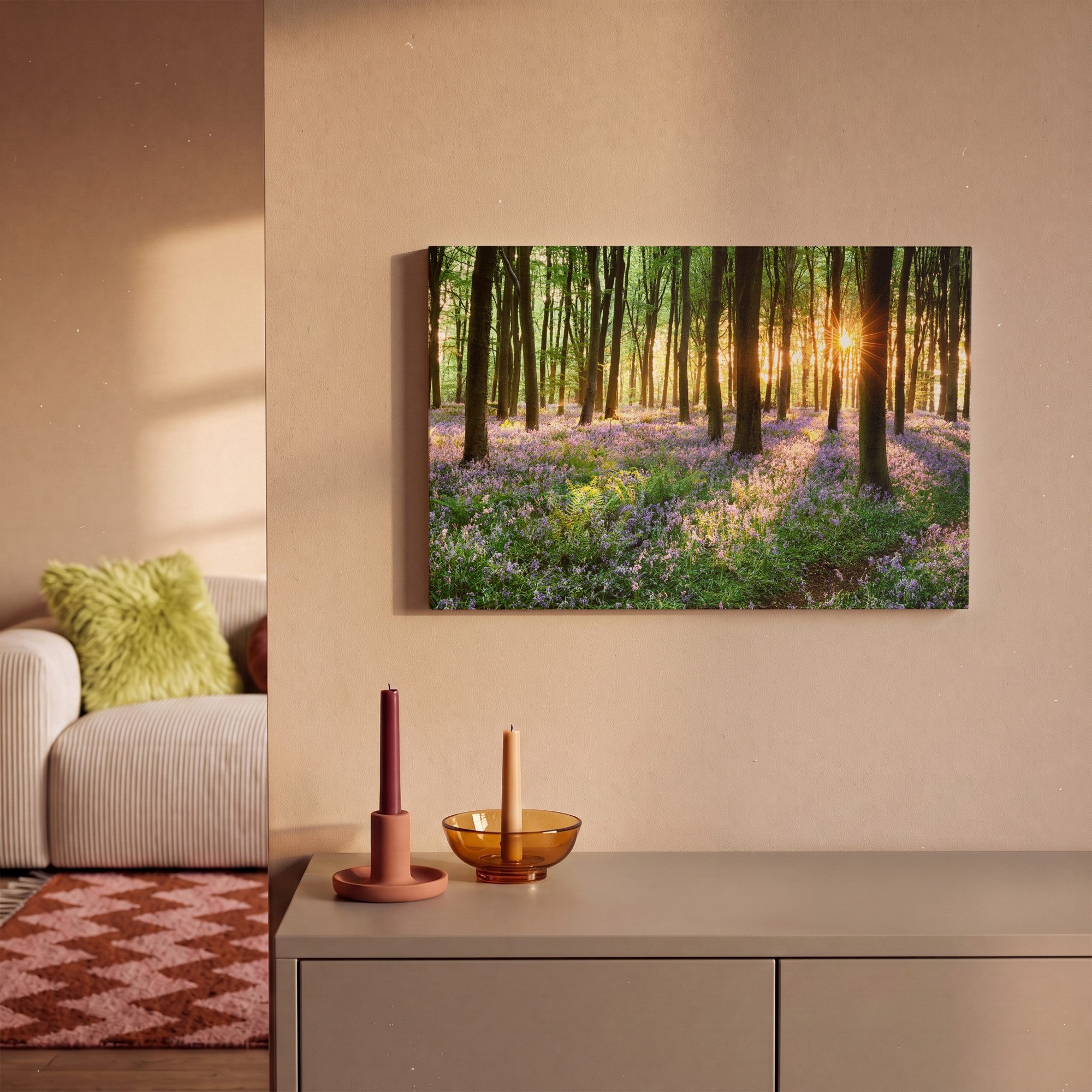 OneMillionCanvasses® Leinwandbild Wald - Blumen - Lavendel - Sonne - Lila - Natur, Fotodruck (1 St), Leinwand Canvas Wandbild, Wanddekoration 20x30 cm – Bild 2 von 5