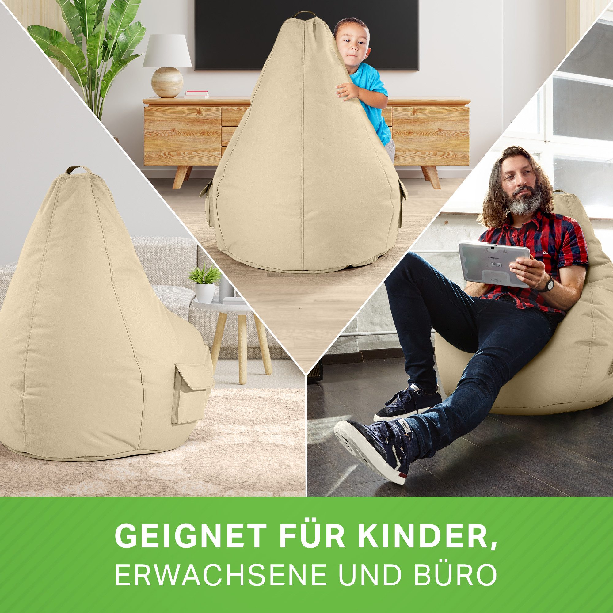 Green Bean Sitzsack Gaming Sitzsack Lounge Chair Cozy (Sitzsack mit Rückenlehne 80x70x90cm - Gaming Chair mit 230L EPS-Perlen Füllung, Kuschelig Weich Waschbar), Bean Bag Bodenkissen Lounge Sitzhocker Relax-Sessel Gamer Gamingstuhl