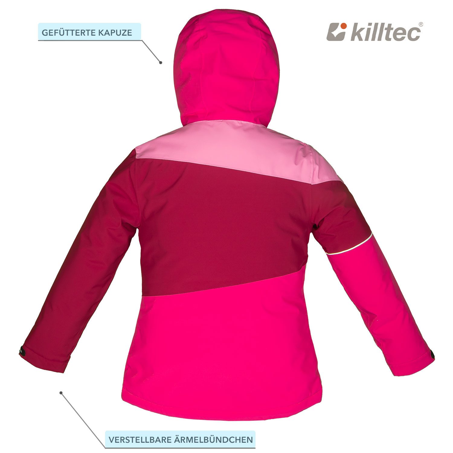Killtec Skianzug Mädchen Skijacke bordeaux rosa + Skihose weinrot, geschweißte Nähte