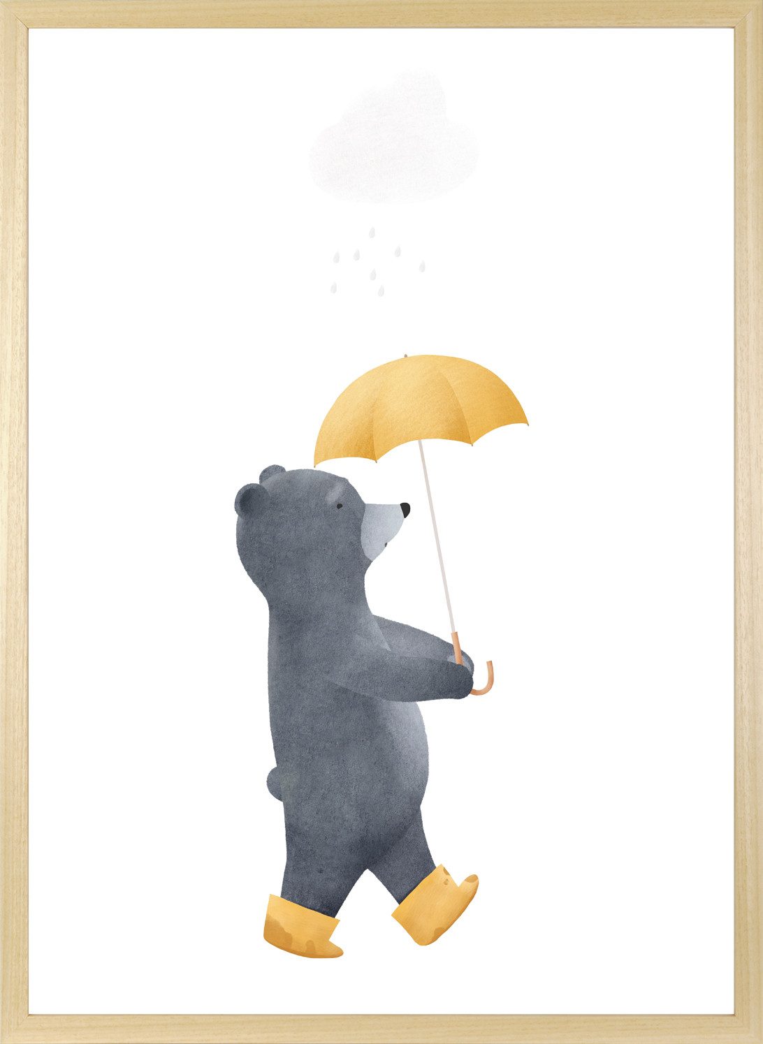 queence Bild mit Rahmen Bär mit Regenschirm, Bär, Bären, Fantasy, Teddy, Tiere (1 St), HD Premium Posterdruck mit Echtholzrahmen