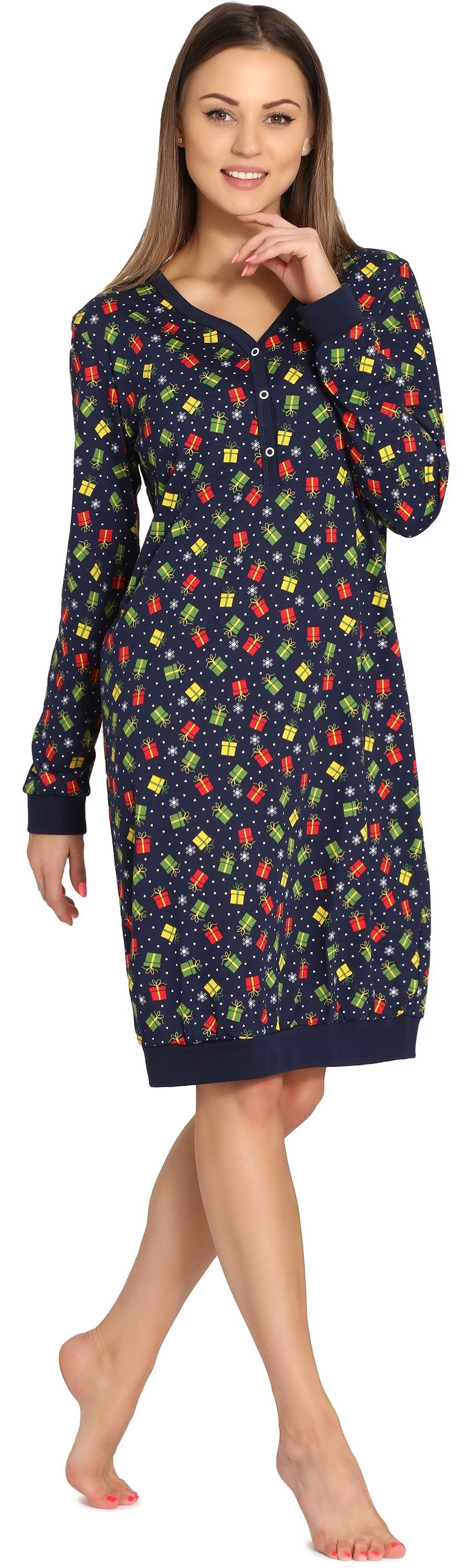 Marineblau/Geschenke Style Merry Damen MS10-179 Nachthemd (1-tlg) Nachthemd