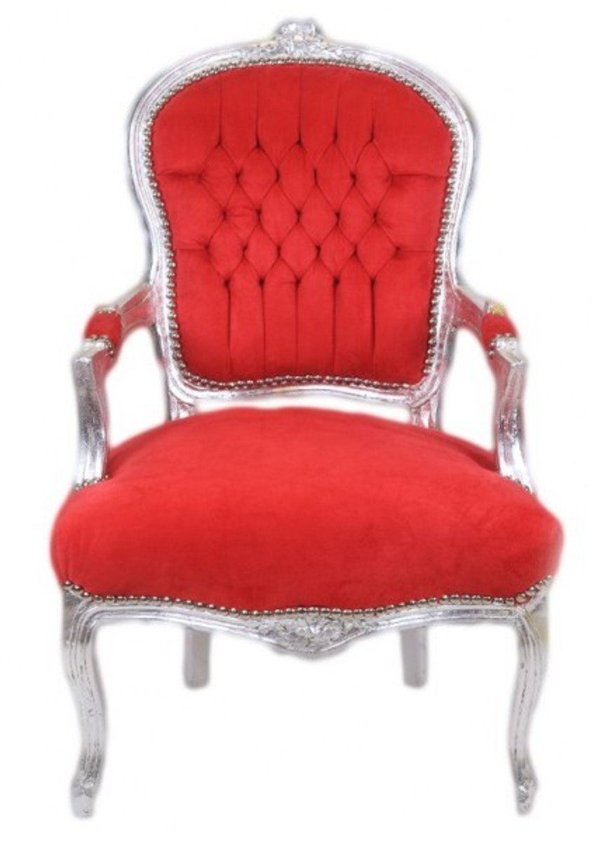 Casa Padrino Besucherstuhl Barock Salon Stuhl Rot / Silber - Antik Design Möbel