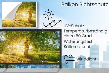 MuchoWow Balkonsichtschutz Sommer - Baum - Landschaft - Sonnenaufgang (1-St) Balkonbanner, Sichtschutz für den Balkon, Robustes und wetterfest