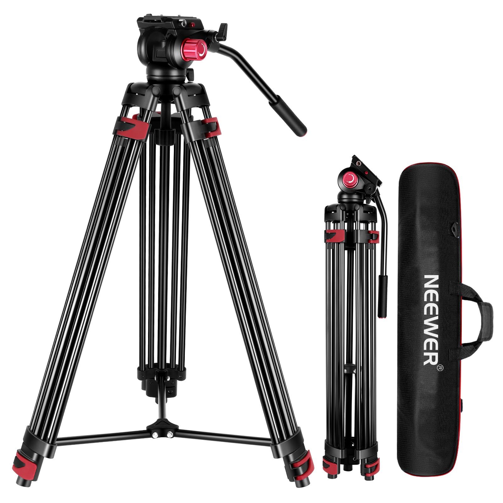 Neewer TP-M200 Videostativ, Robustes Kamerastativ aus Aluminiumlegierung Dreibeinstativ (Höhenverstellbar 88-200 cm, mit 360° Fluidkopf, für Canon Sony)