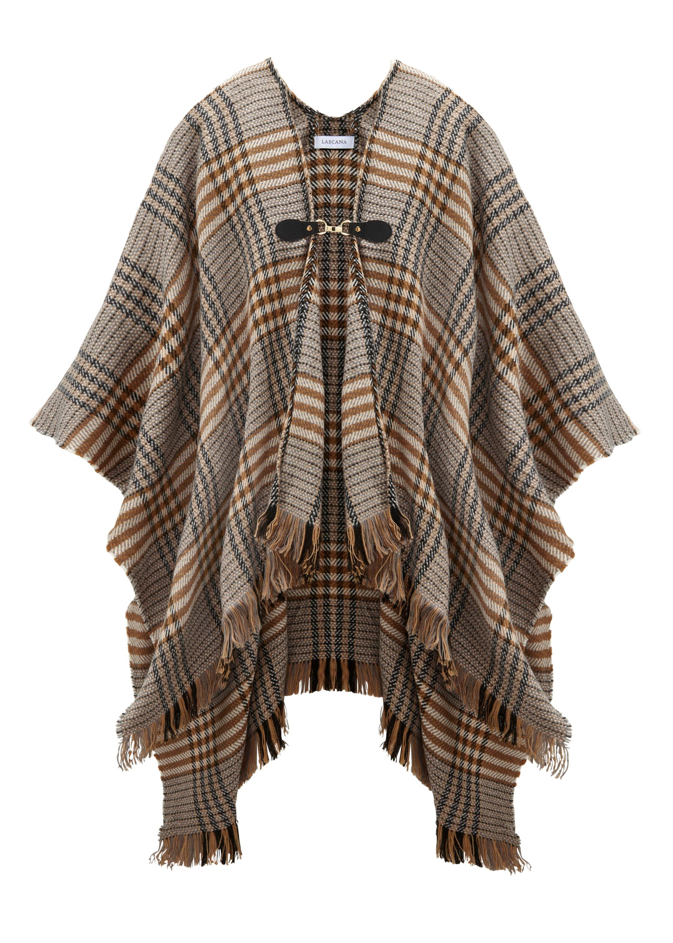 LASCANA Strickponcho modisches Karo Muster & Schnalle, Karotuch, Poncho, Cape, Schal, VEGAN