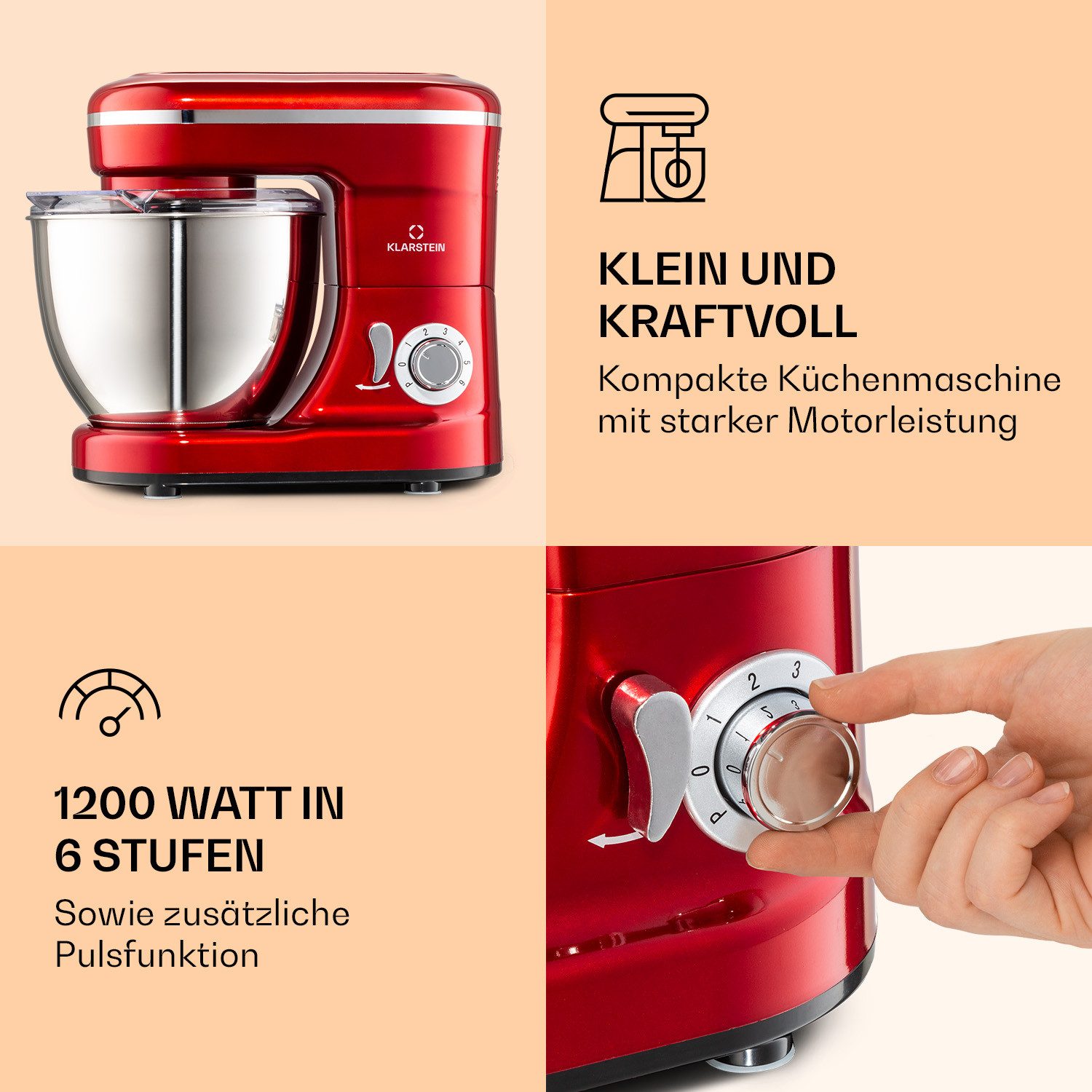 Klarstein Küchenmaschine mit Kochfunktion, 1200 W, 4 l Schüssel, Küchenmaschine Knetmaschine Teigmaschine Teigknetmaschine Standmixer