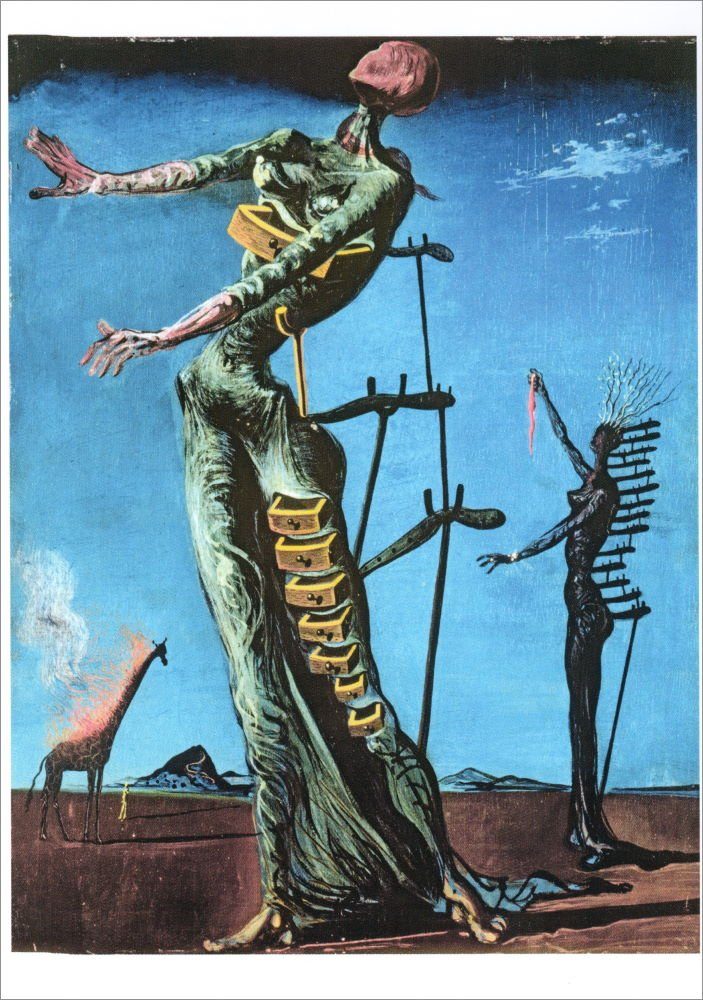 Postkarte Kunstkarte Salvador Dalí "Brennende Giraffe"