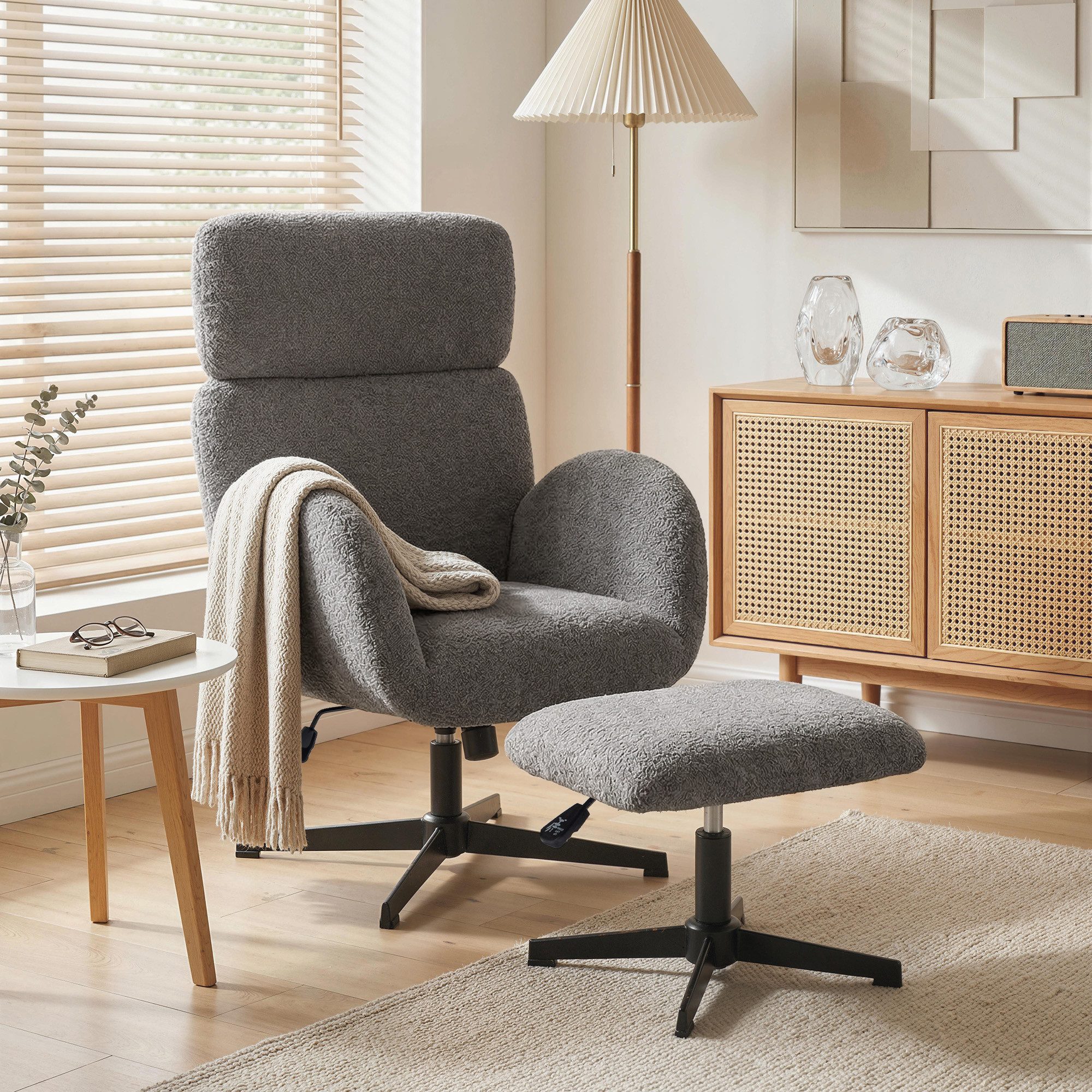 HOMCOM Relaxsessel Sessel (Set, 2-St., bestehend aus Sessel und Hocker), 360° drehbar, höhenverstellbar, Wippfunktion