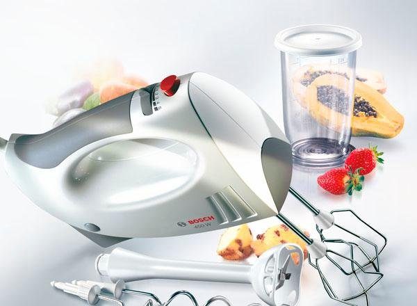BOSCH Handmixer CleverMixx MFQ3540 Edelst. Rührbesen/Knethaken, Mixfuß, weiß/grau, 450 W, Becher, 5 Stufen, Turbotaste, Auswurftaste, Made in Europe