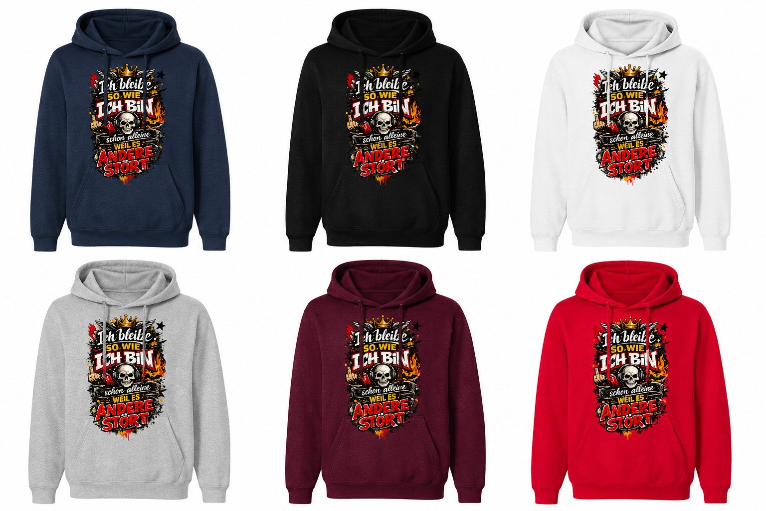 Blondie & Brownie Hoodie Bleibe Wie Ich Bin Damen Hoodie Statement Print Totenkopf Motiv Design (Einzelstück, Einzelartikel) Bleibe Wie Ich Bin Motivhoodie