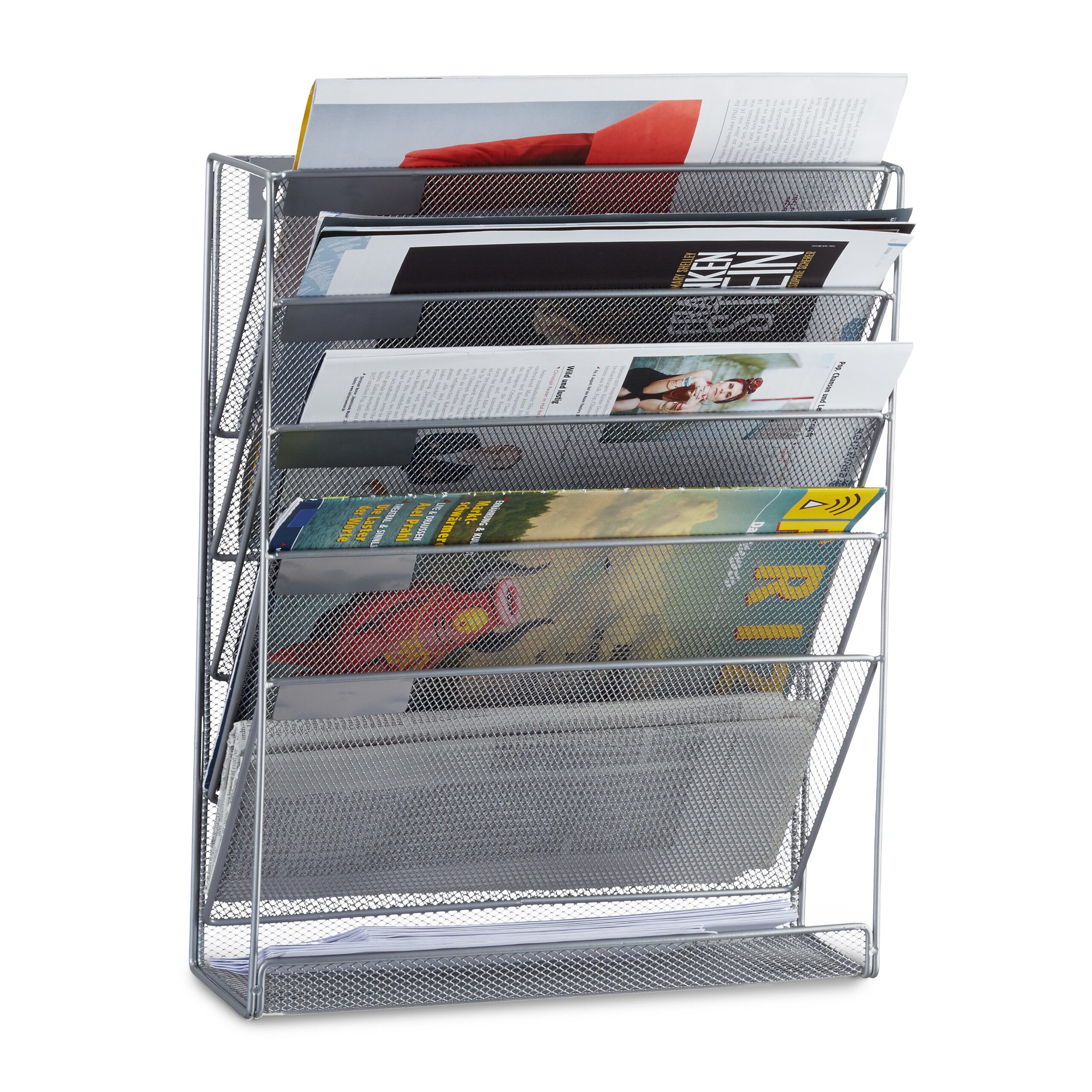 relaxdays Zeitungsständer Zeitschriftenhalter Wand, silber günstig online kaufen