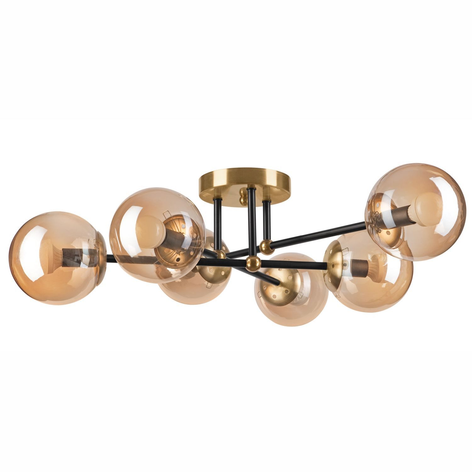 Licht-Erlebnisse Deckenleuchte PARASOS, ohne Leuchtmittel, Rauchglas Metall 64 cm breit in Gold Schwarz E14 Kugel Schirm Modern