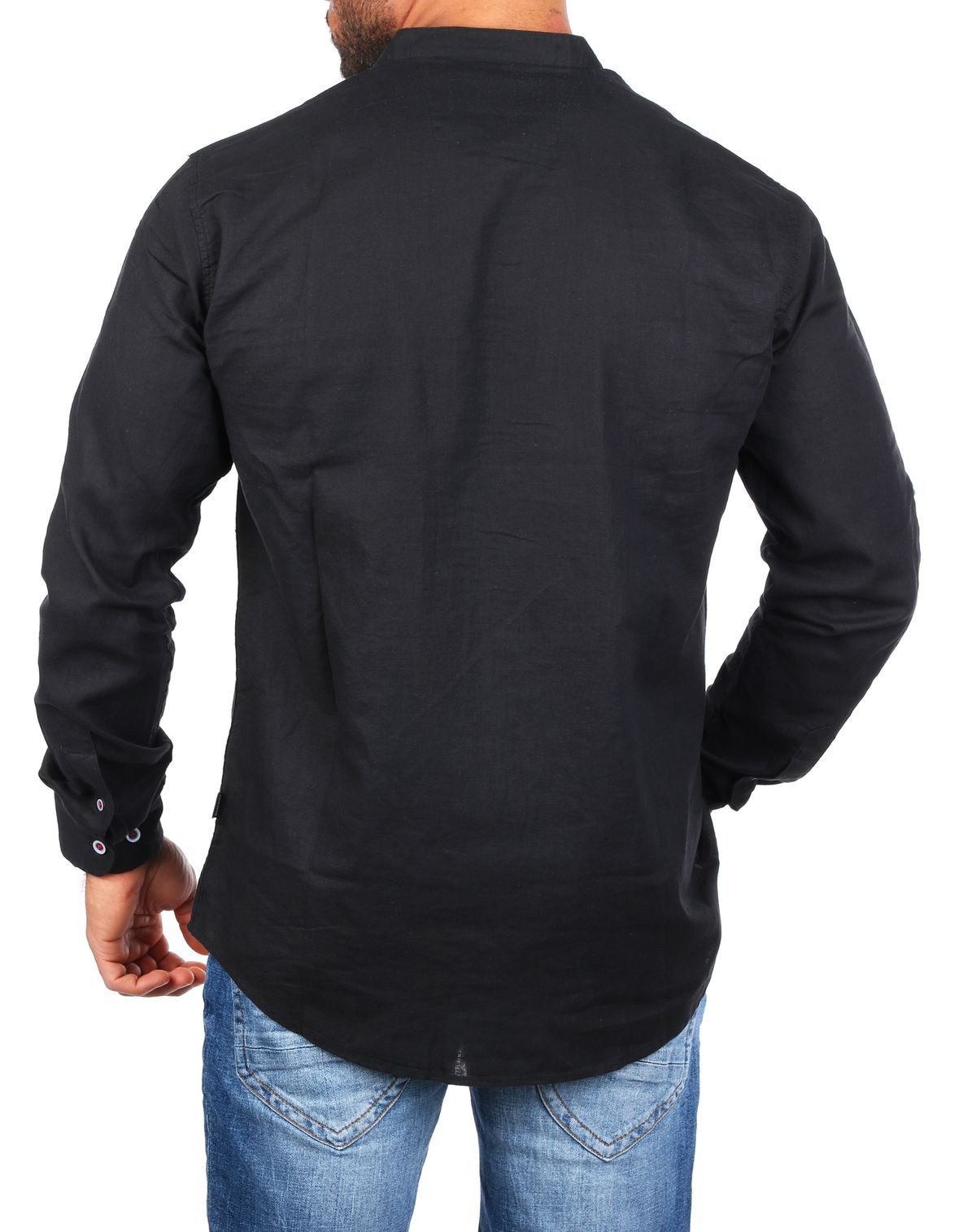 CARISMA Langarmhemd Herren Baumwoll Leinen Mix Hemd einfarbig körperbetont 8444 Regular Langarm Stehkragen Uni