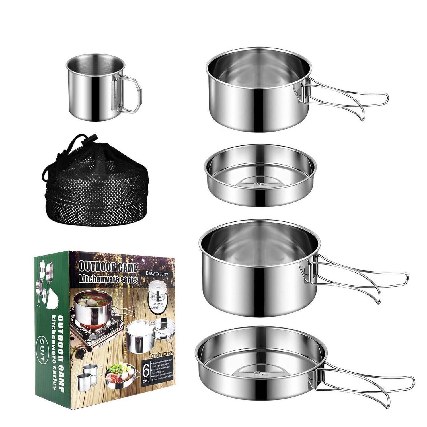 LuxusKollektion Geschirr-Set Camping Kochgeschirr Edelstahl 5tlg. Faltbar, Metall