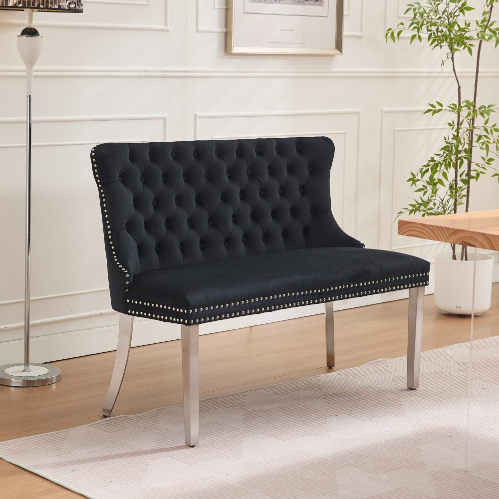 BBWL Polsterbank 2-Sitzer mit Handmade Knöpfen, Wing Back, Samtpolsterung, Velvet Double Dining Loveseat Bank für Küche & Esszimmer, Mid-Century