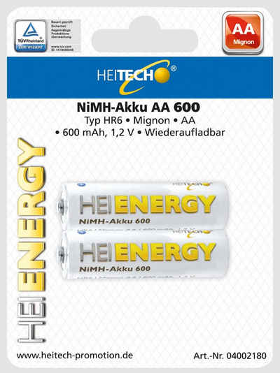 HEITECH 04002180 NIMH-ACCU AA 600mAh HR6 1.2V Batterie Batterie, (2 St)