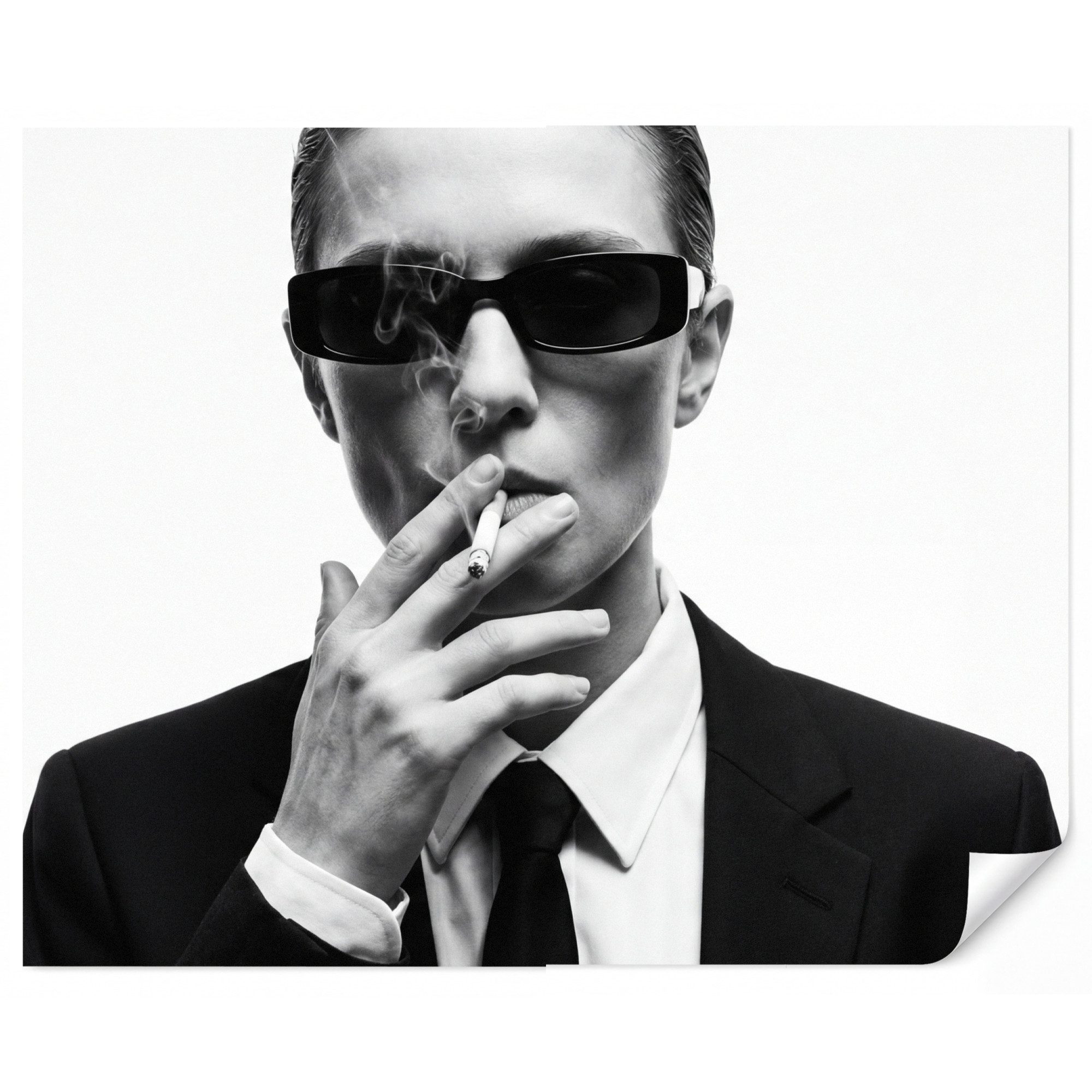 OnlyWow Fototapete Porträt - Anzug - Rauchen - Schwarz - Weiß - Hart, Matt, bedruckt, Wandtapete, Wohnzimmer, Vinyl Tapete 260x220cm