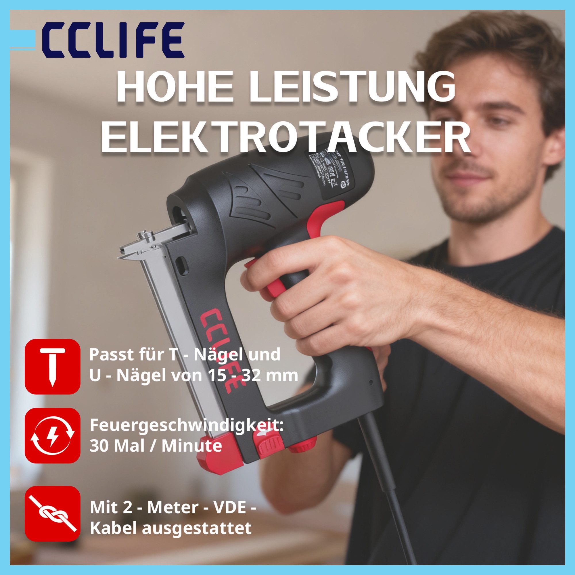 CCLIFE Druckluft-Nagler CCLIFE Elektrischer Tacker fuer T und U Naegel Profi Elektrotacker