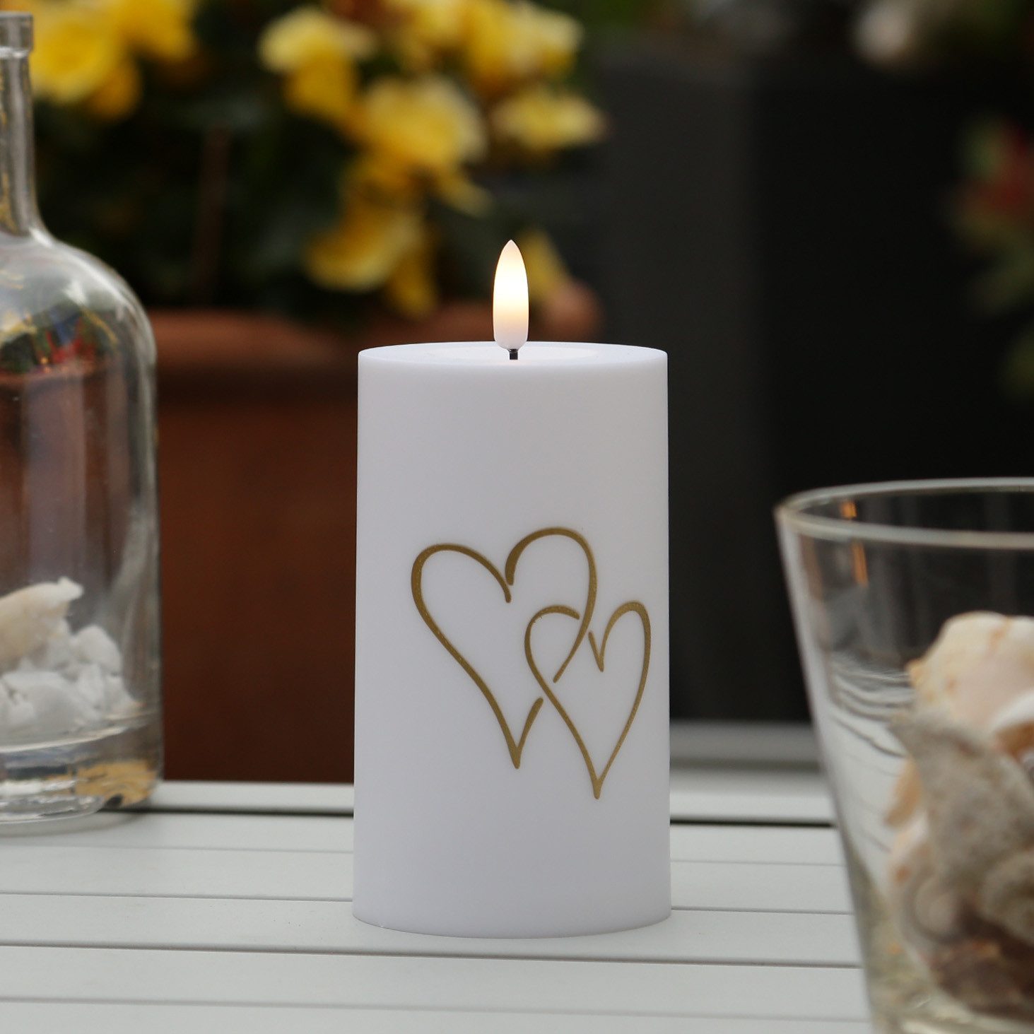 MARELIDA LED-Kerze Herz für Innen/Außen Grabkerze H: 15cm D:7cm outdoor Tim günstig online kaufen