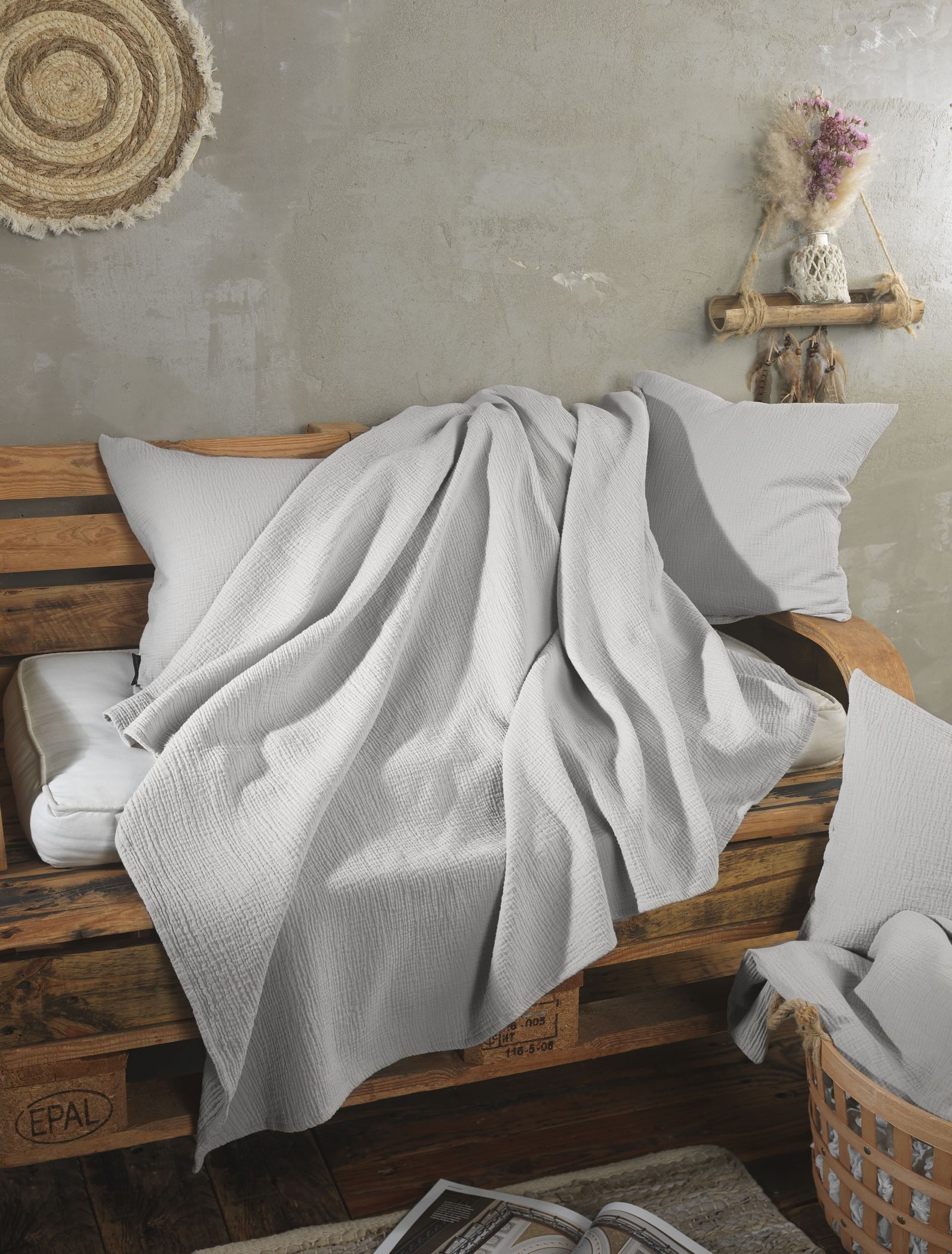 Wolldecke Set Musselin 150x200 Design Silbergrau, pure hug, Sommer Geschenke Idee Frauen Männer weich sale Reißverschluss Partner