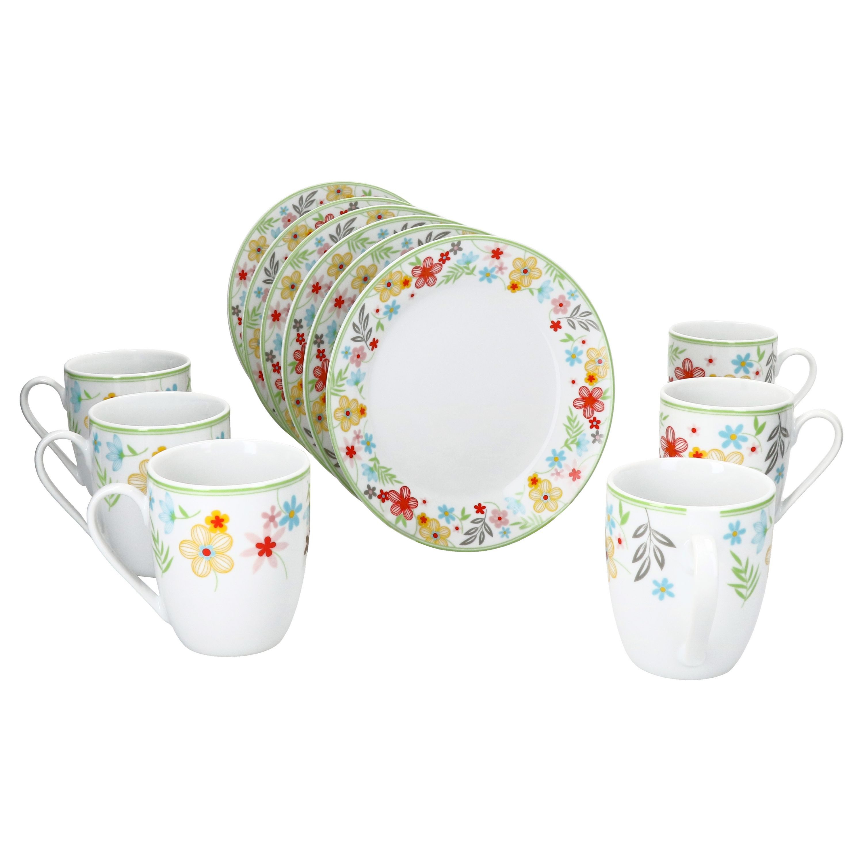 MamboCat Frühstücks-Geschirrset 12tlg Frühstücksset Variant Blümchen Porzellan 6 Personen, Porzellan – Bild 2 von 5