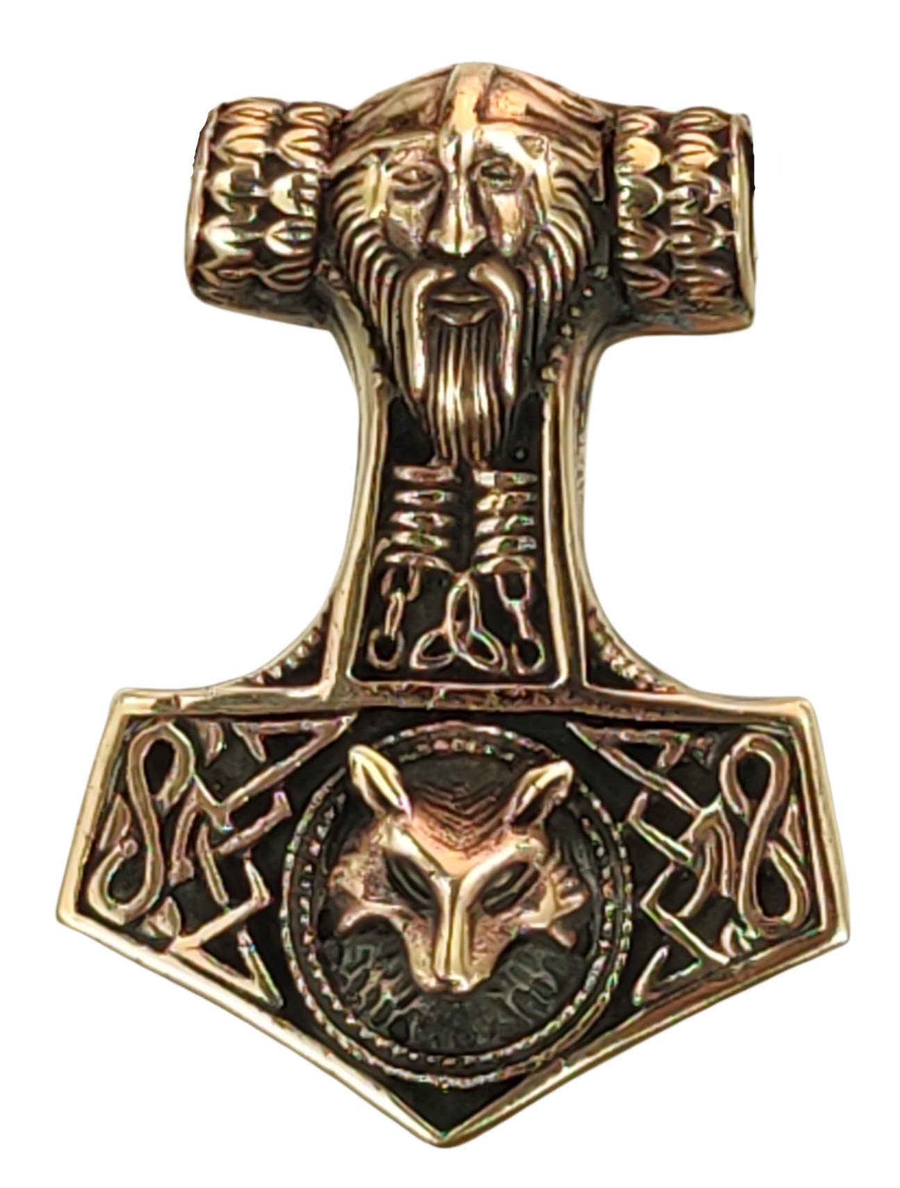 of Thor Bronze großer Wikinger massiver Thorshammer Anhänger Leather Hammer Kettenanhänger Thorhammer Kiss