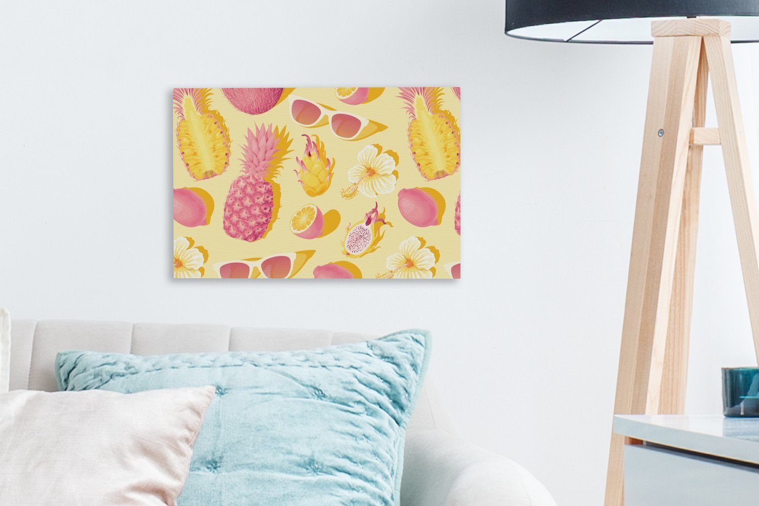 OneMillionCanvasses® Leinwandbild Sommer - Ananas cm - Gelb, Aufhängefertig, Wandbild Leinwandbilder, 30x20 St), (1 Wanddeko