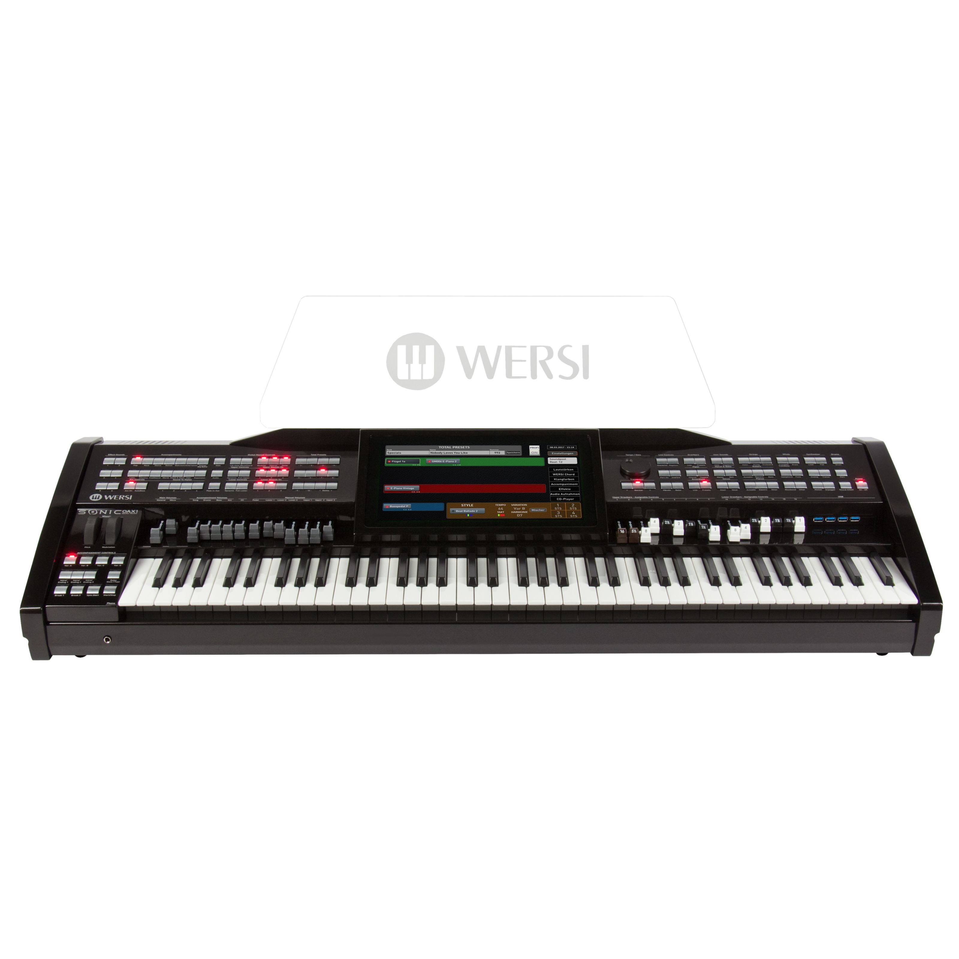 Wersi Entertainer-Keyboard (OAX1 Professional Arranger Keyboard/Orgel, Schwarz Metallic, 76 Tasten, Digital, Stylearranger, Aftertouch, Pitchbend und Modwheel, Touch Display, Audio Recorder, Festplatte, 1500 Sounds, 350 Styles, Keyboard Split, 24 kg), OAX1, Professional Arranger Keyboard, Stylearranger