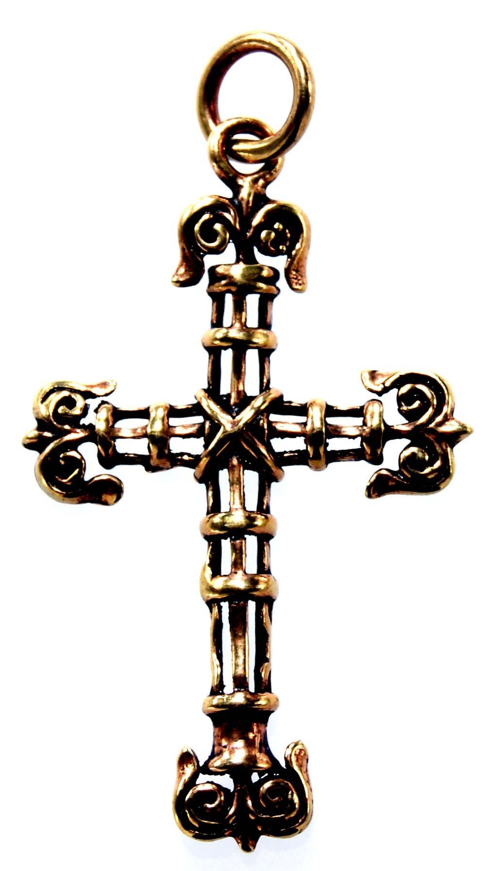 Design Kettenanhänger Mittelalter Kreuz Anhänger of Bronze Cross Leather verspieltes Kiss