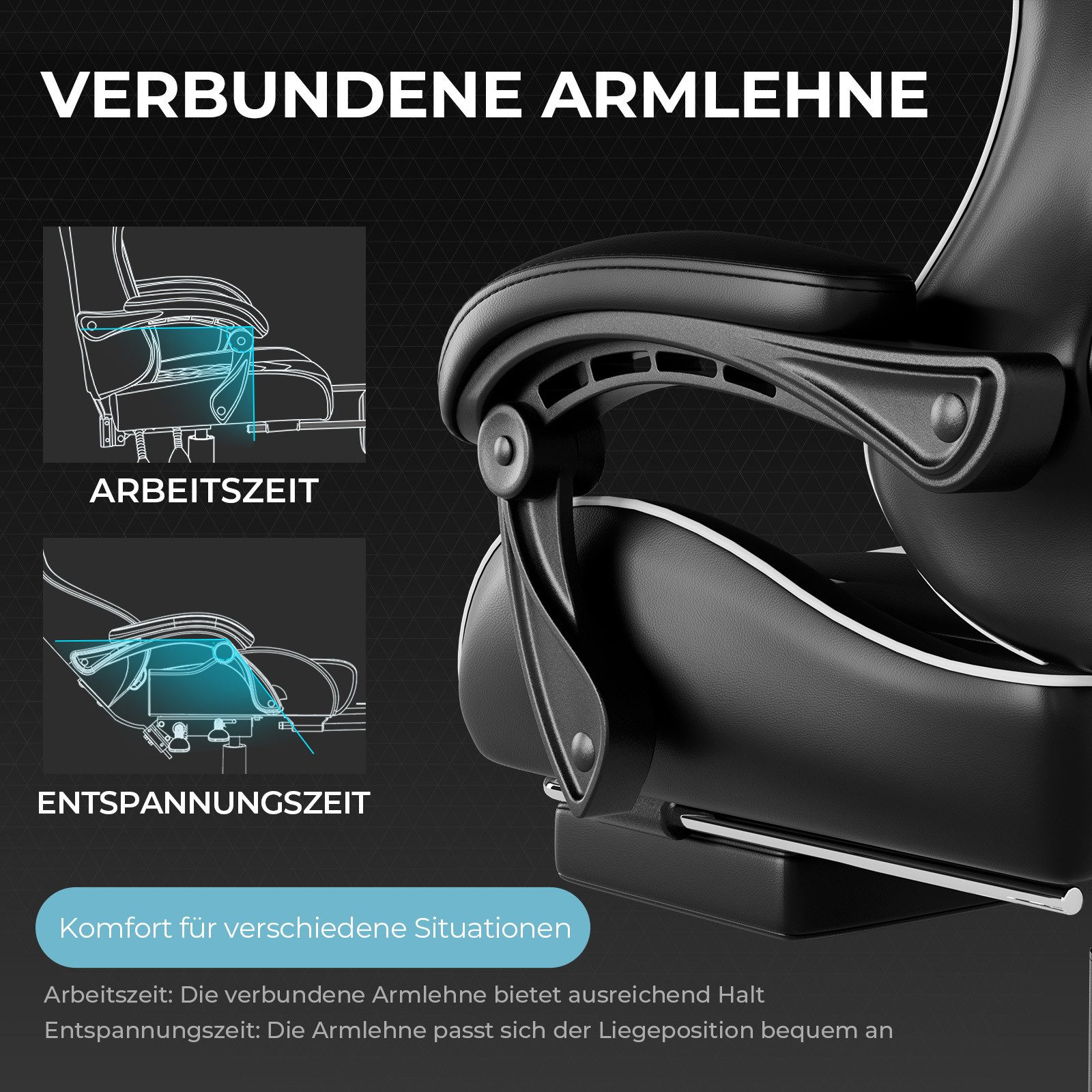 LUCKRACER Gaming-Stuhl Bürostuhl mit Massagefunktion, Fußstütze, Kopfstütze, Ergonomischer Gamer Stuhl Maximale Belastung 150 kg, 360° drehbar – Bild 5 von 5