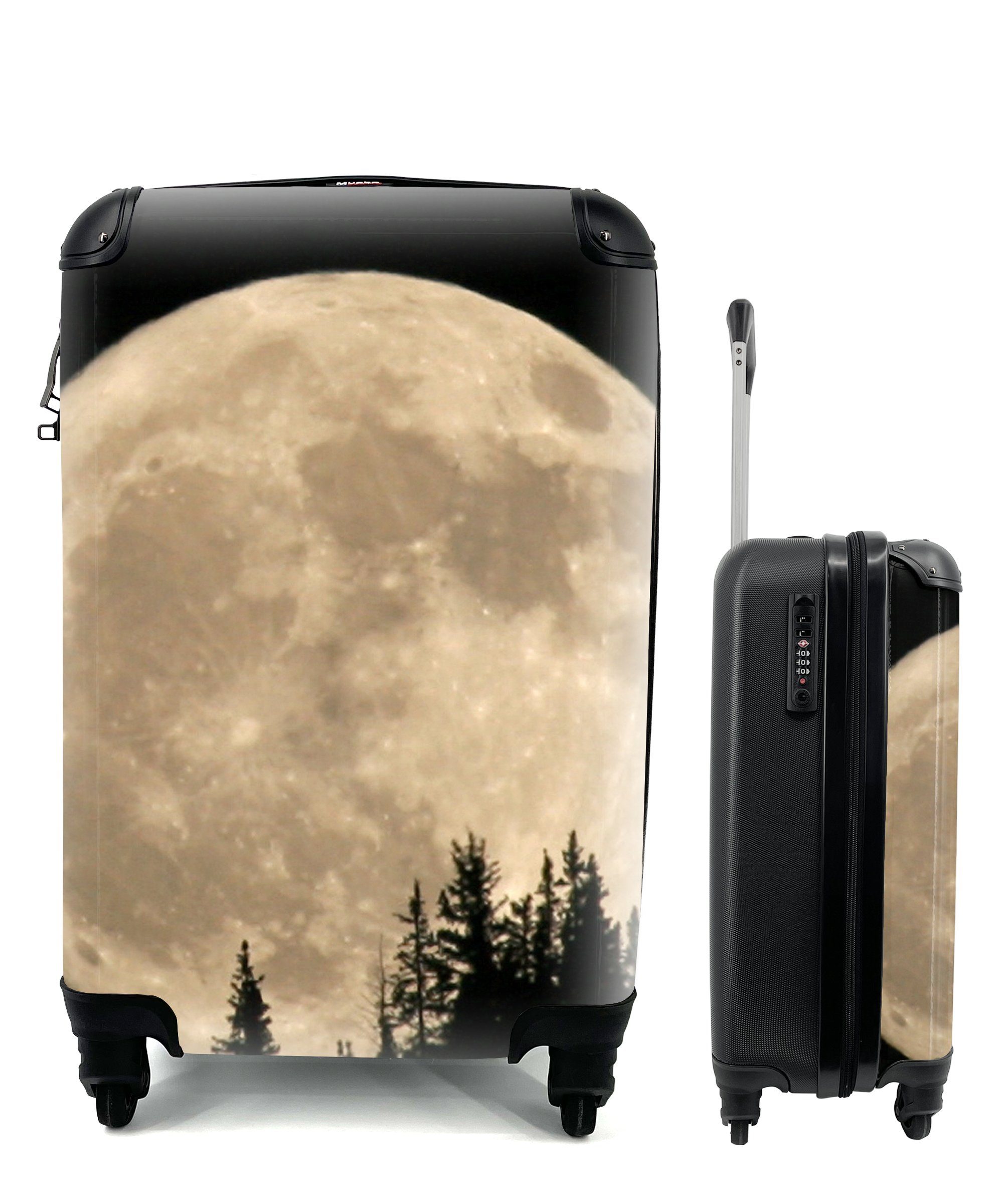 MuchoWow Handgepäckkoffer Mond - Bäume - Schwarz, 4 Rollen, Reisetasche mit rollen, Handgepäck für Ferien, Trolley, Reisekoffer